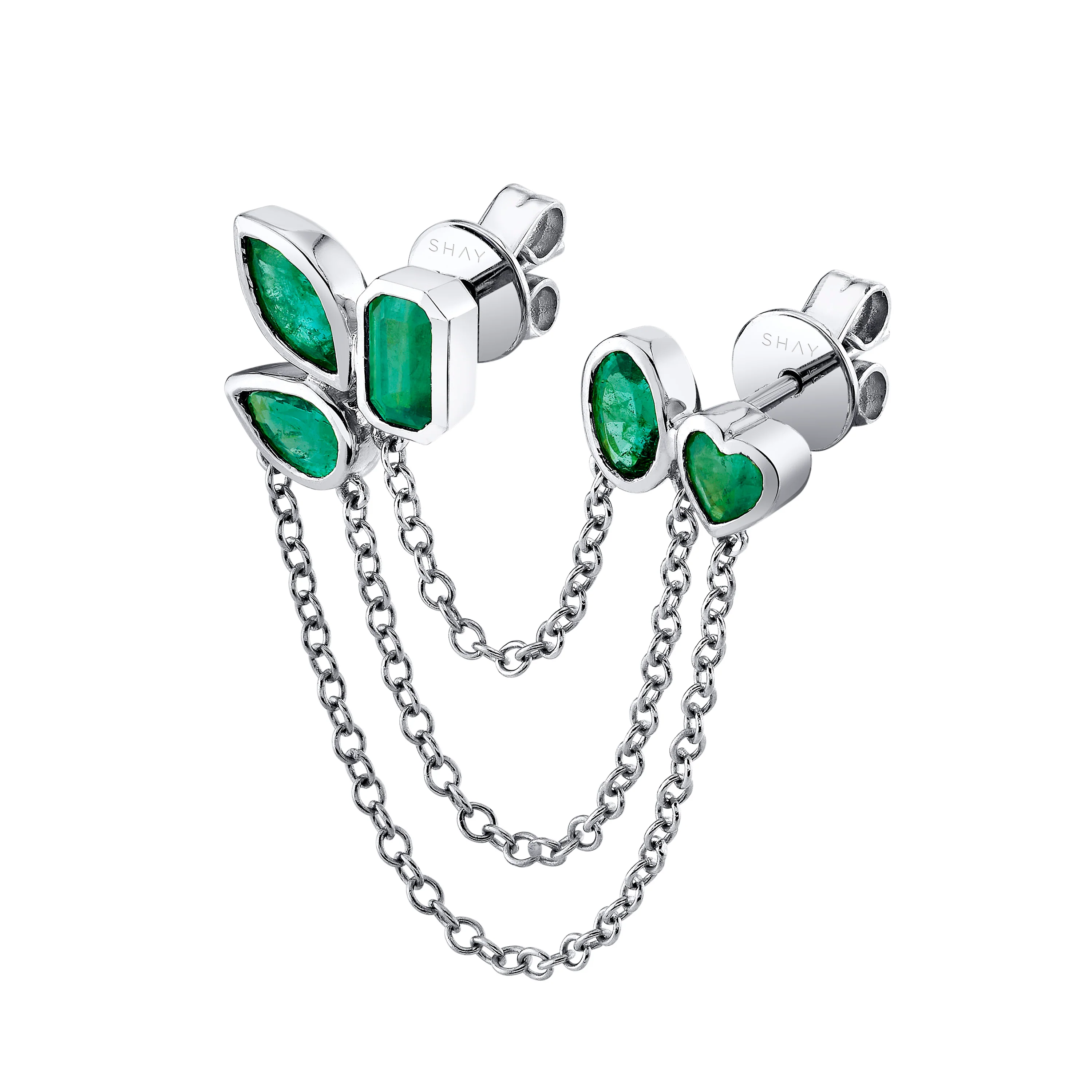 EMERALD MIXED DUO CHAIN STUD - Image 7