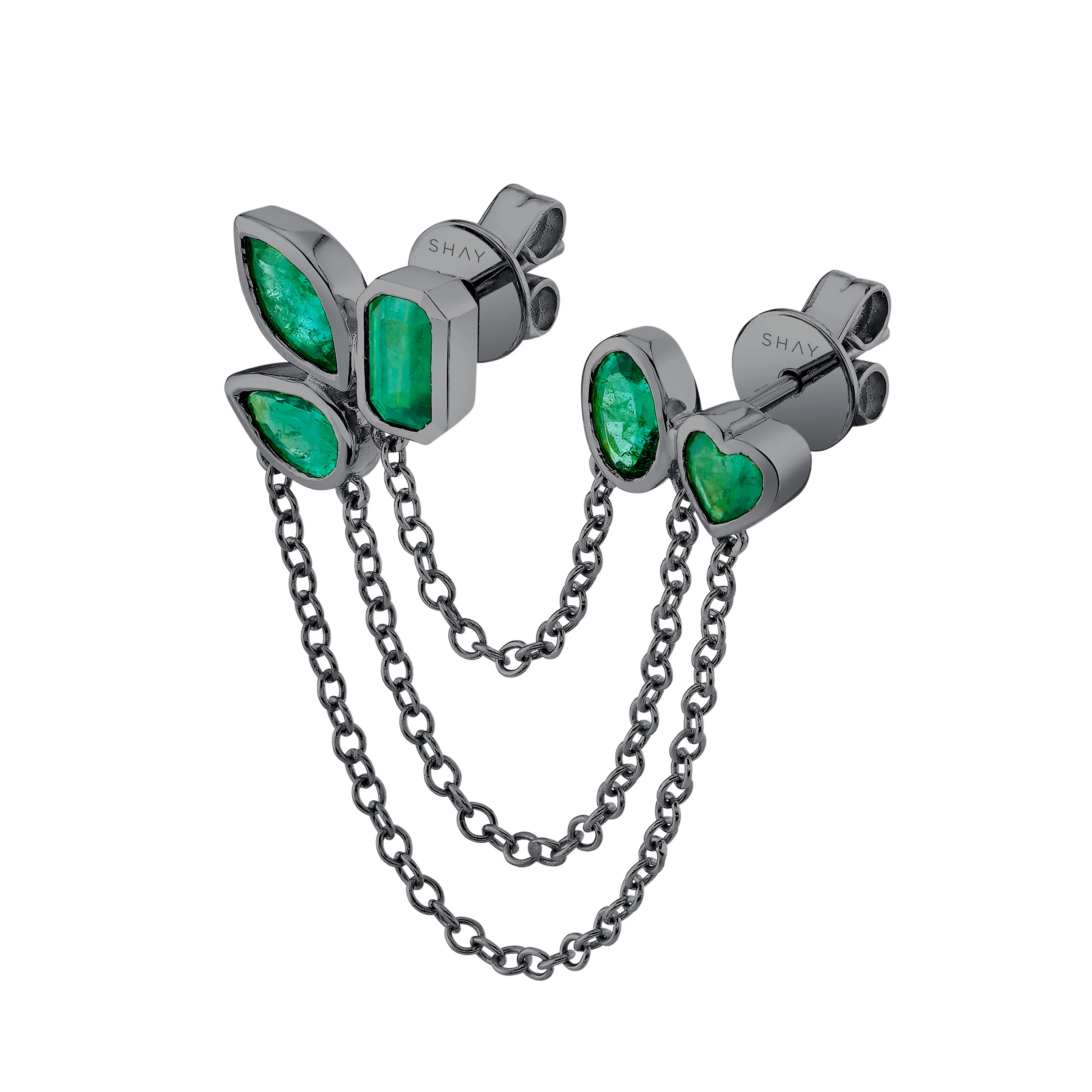 EMERALD MIXED DUO CHAIN STUD - Image 9