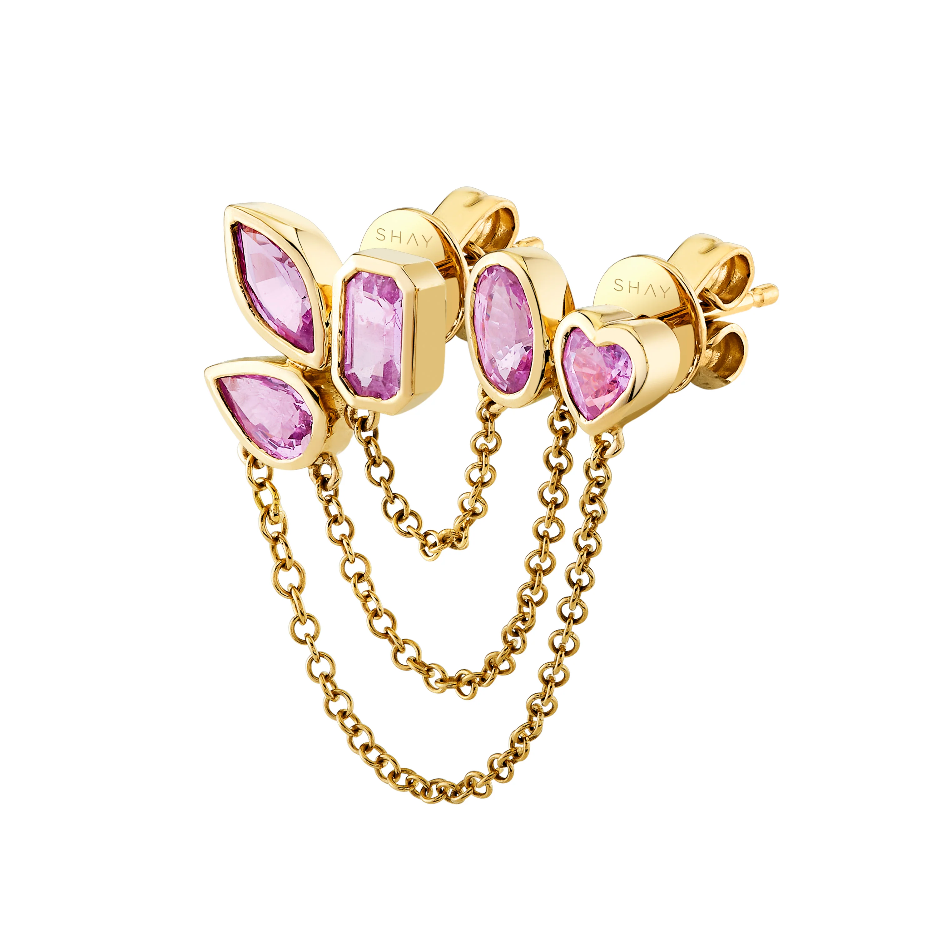 PINK SAPPHIRE MIXED DUO CHAIN STUD - Image 3