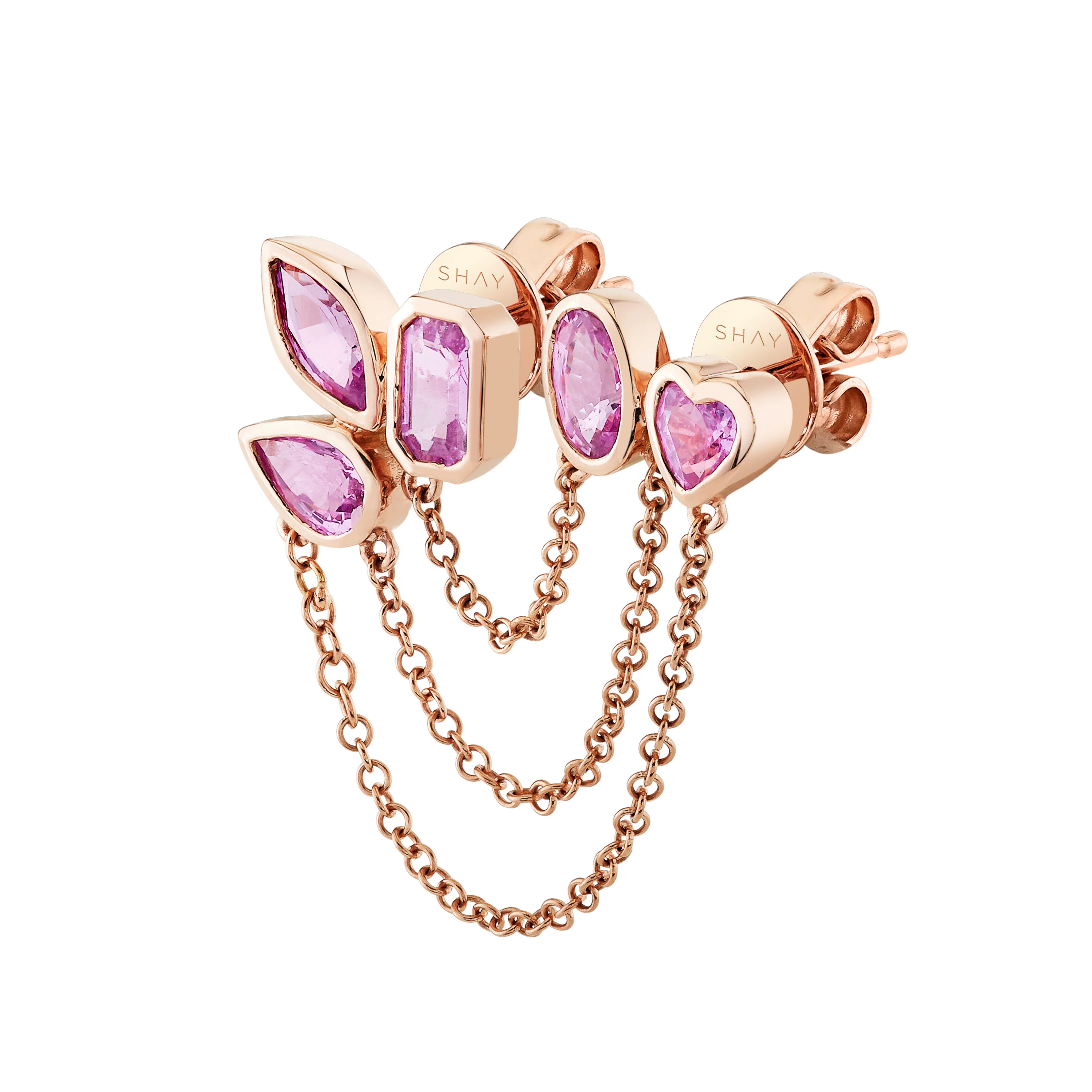 PINK SAPPHIRE MIXED DUO CHAIN STUD - Image 5