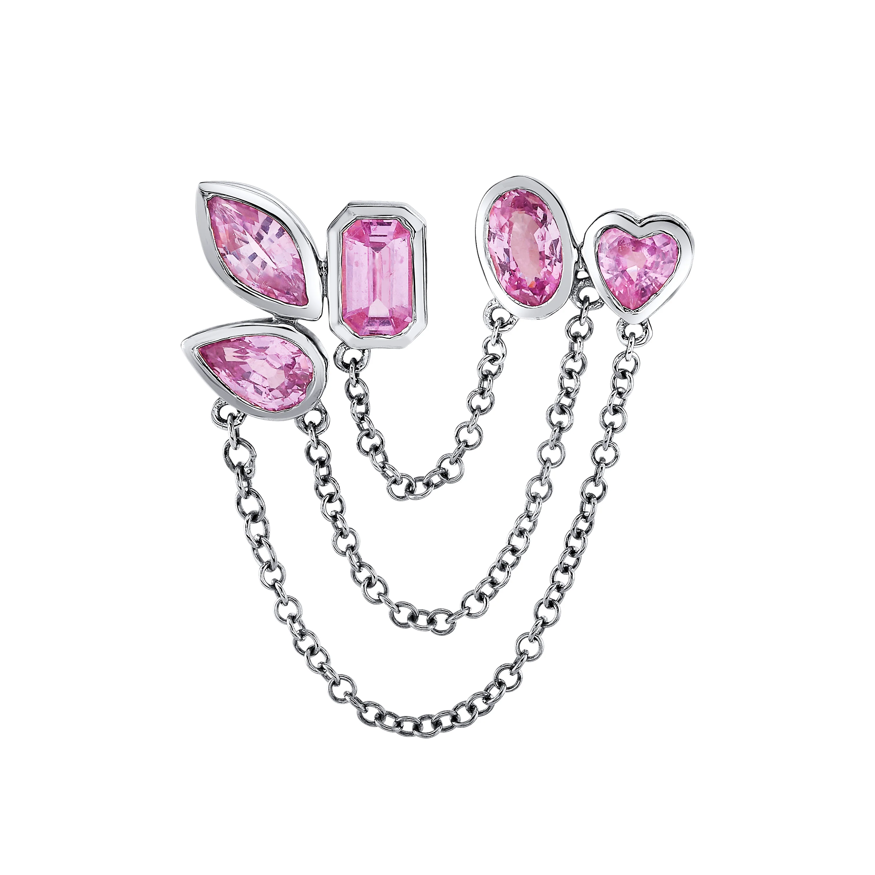 PINK SAPPHIRE MIXED DUO CHAIN STUD - Image 6