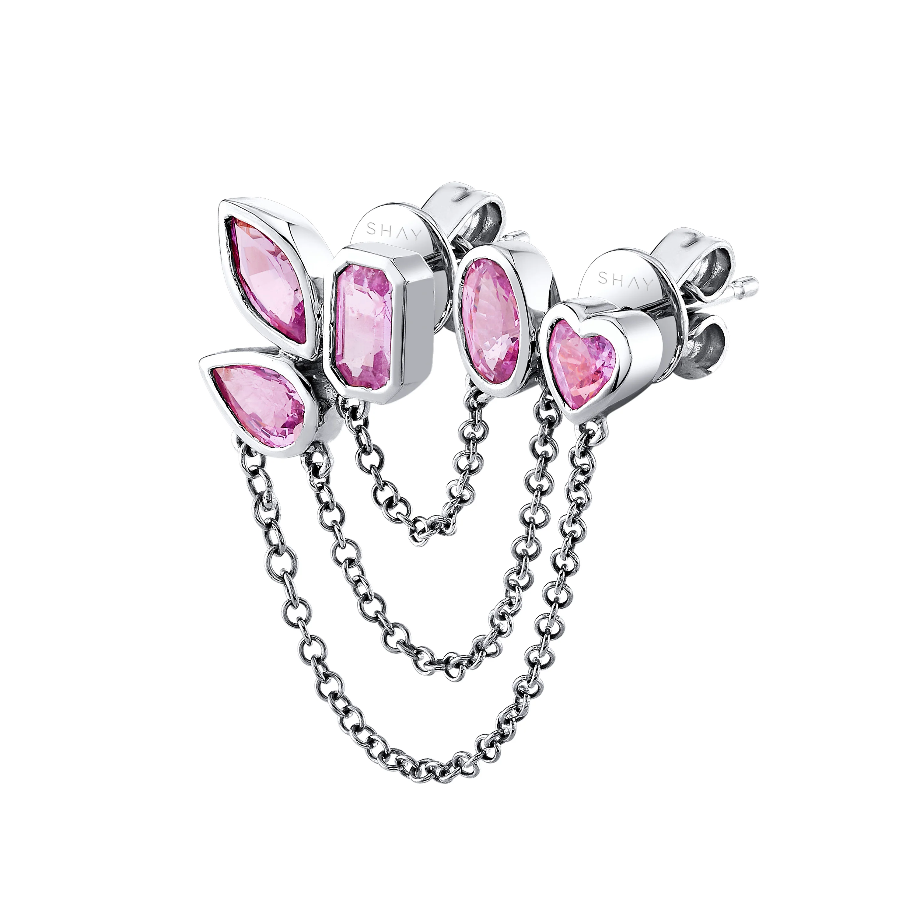 PINK SAPPHIRE MIXED DUO CHAIN STUD - Image 7