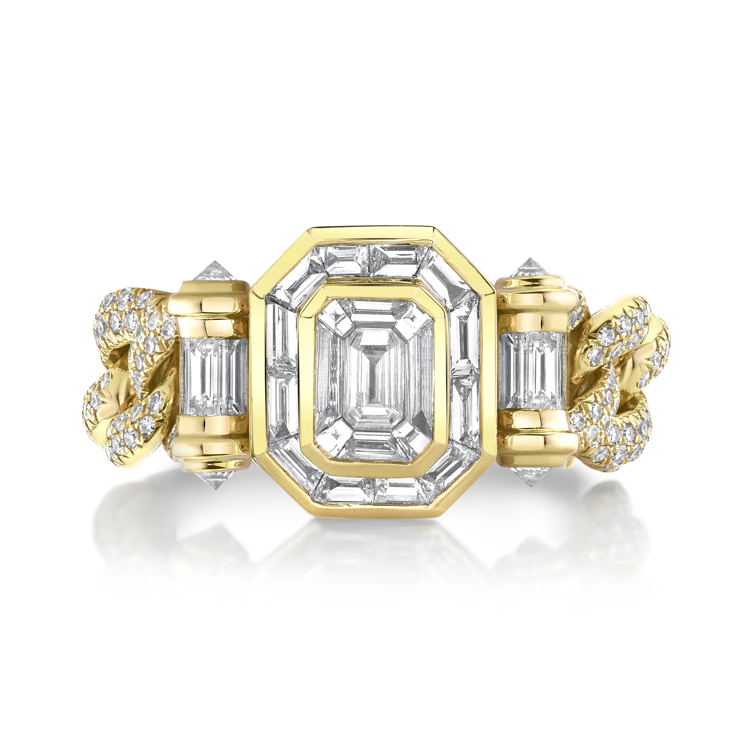 PARTIAL DIAMOND HALO MEDIUM LINK RING