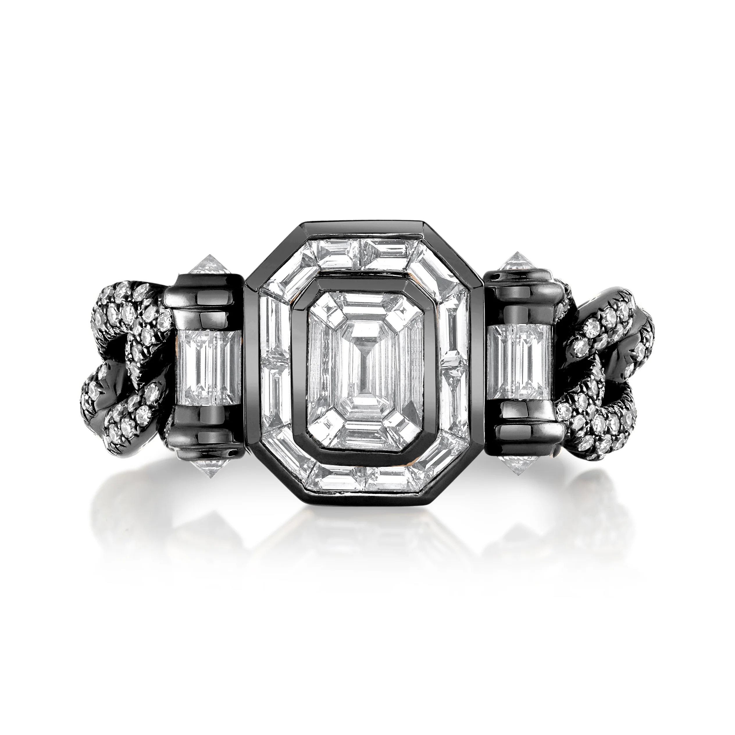 PARTIAL DIAMOND HALO MEDIUM LINK RING - Image 5