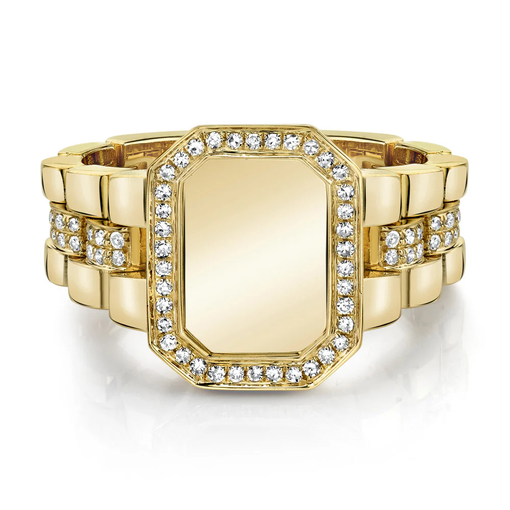 READY TO SHIP PAVE FRAME RAIL SIGNET PINKY RING