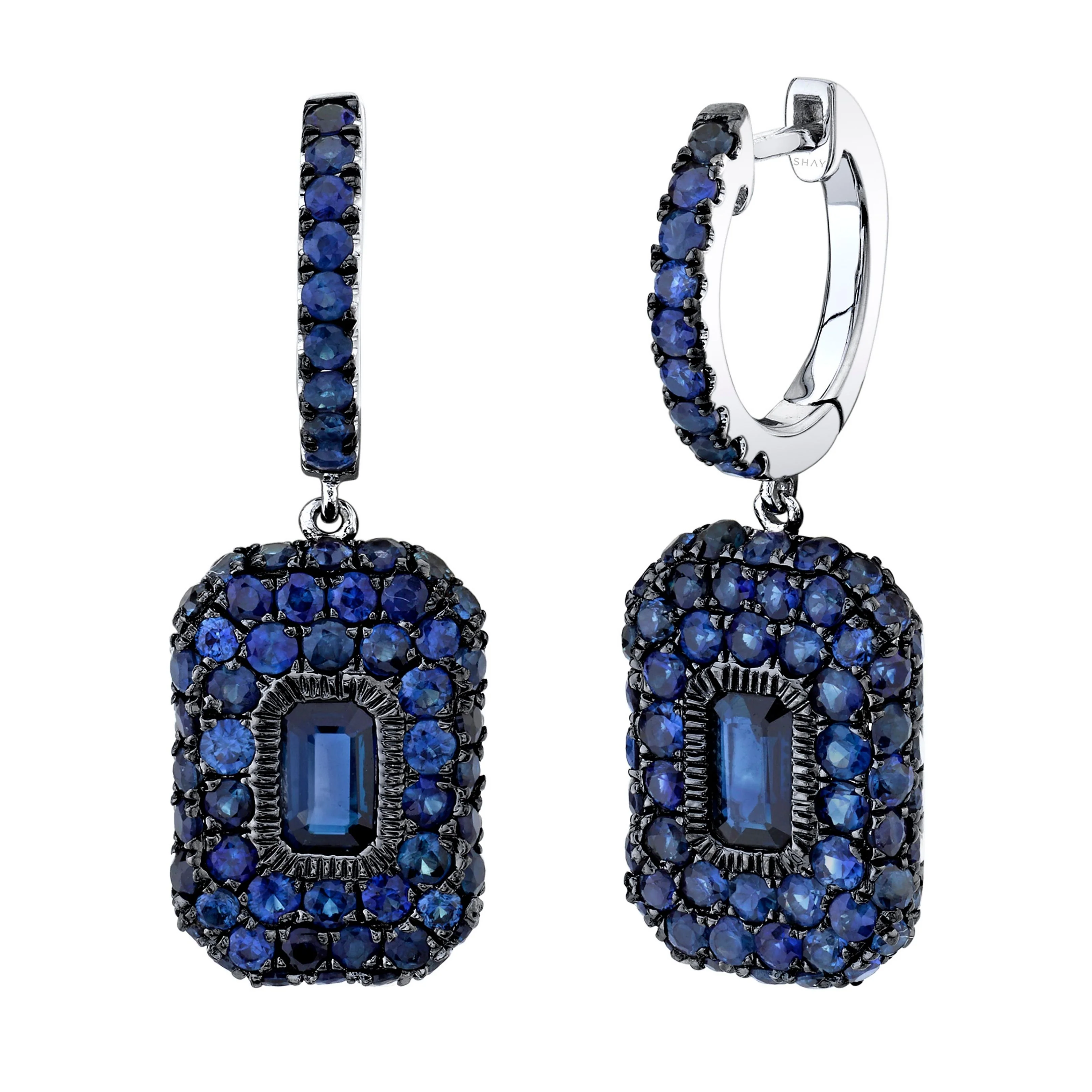 BLUE SAPPHIRE PAVE BAGUETTE DROP EARRINGS - Image 3