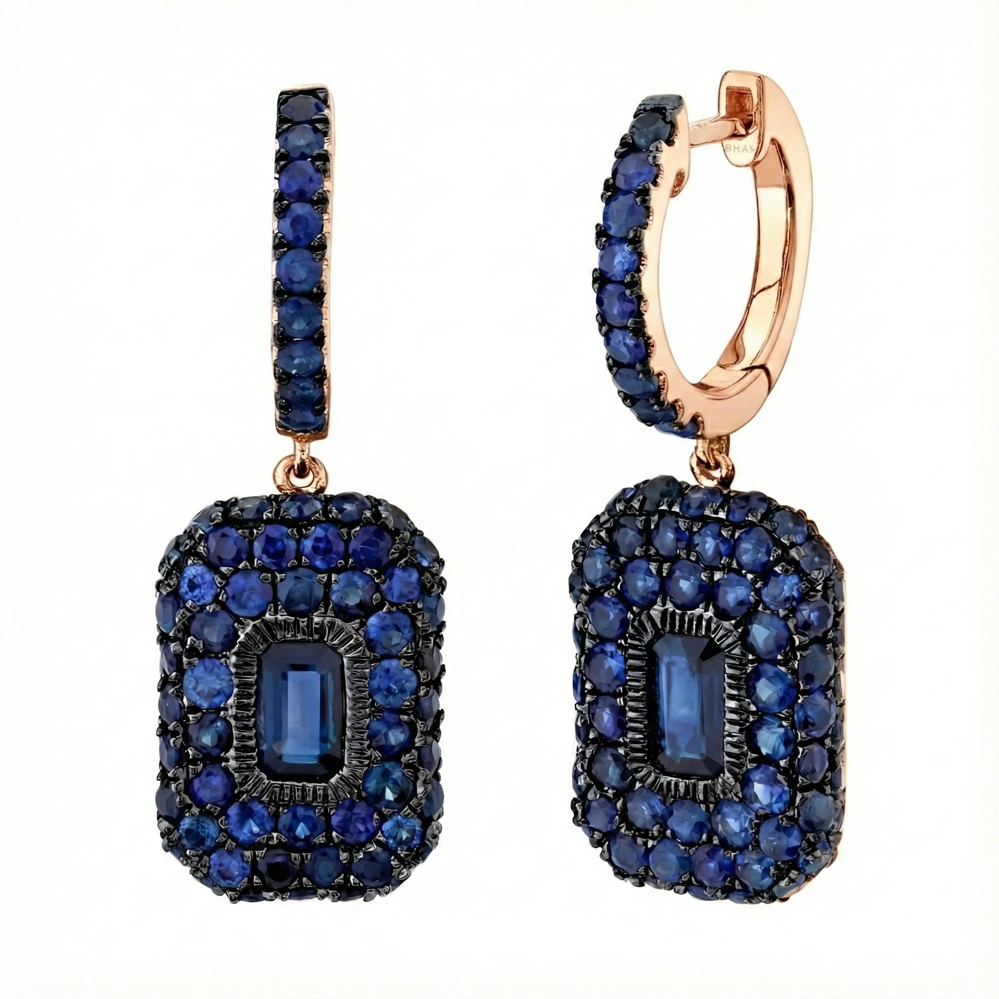 BLUE SAPPHIRE PAVE BAGUETTE DROP EARRINGS - Image 4