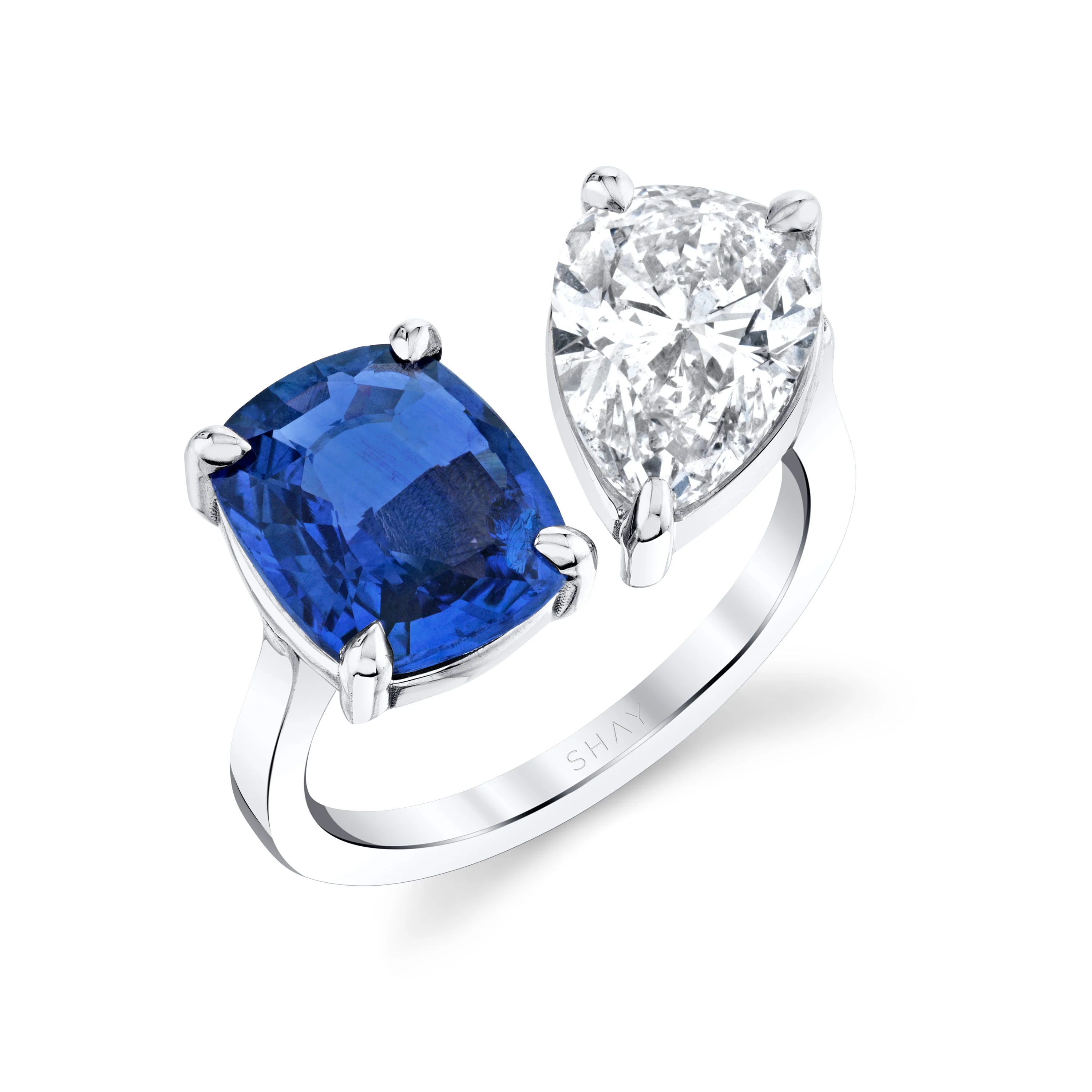DIAMOND & BLUE SAPPHIRE TWIN RING - Image 3