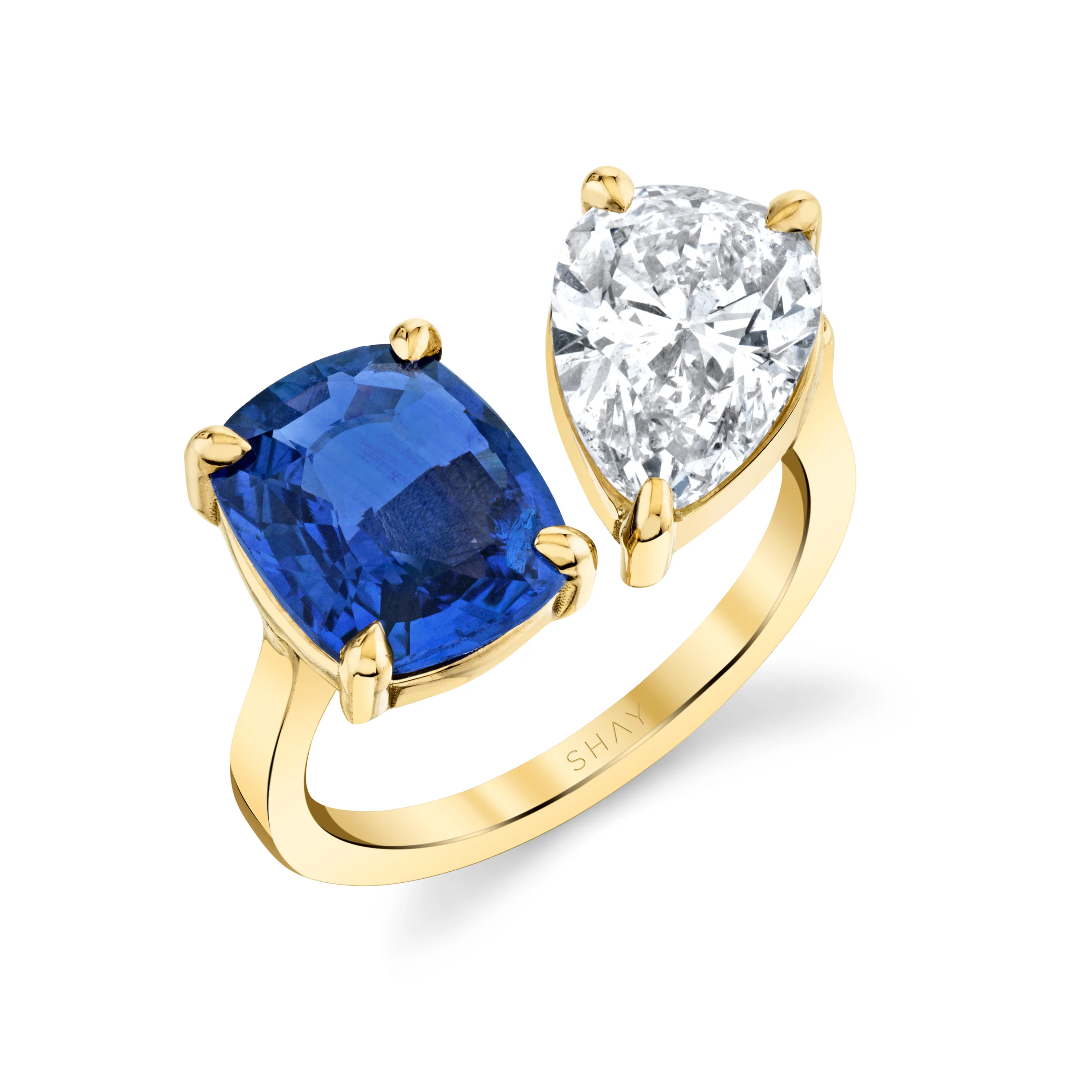 DIAMOND & BLUE SAPPHIRE TWIN RING - Image 4