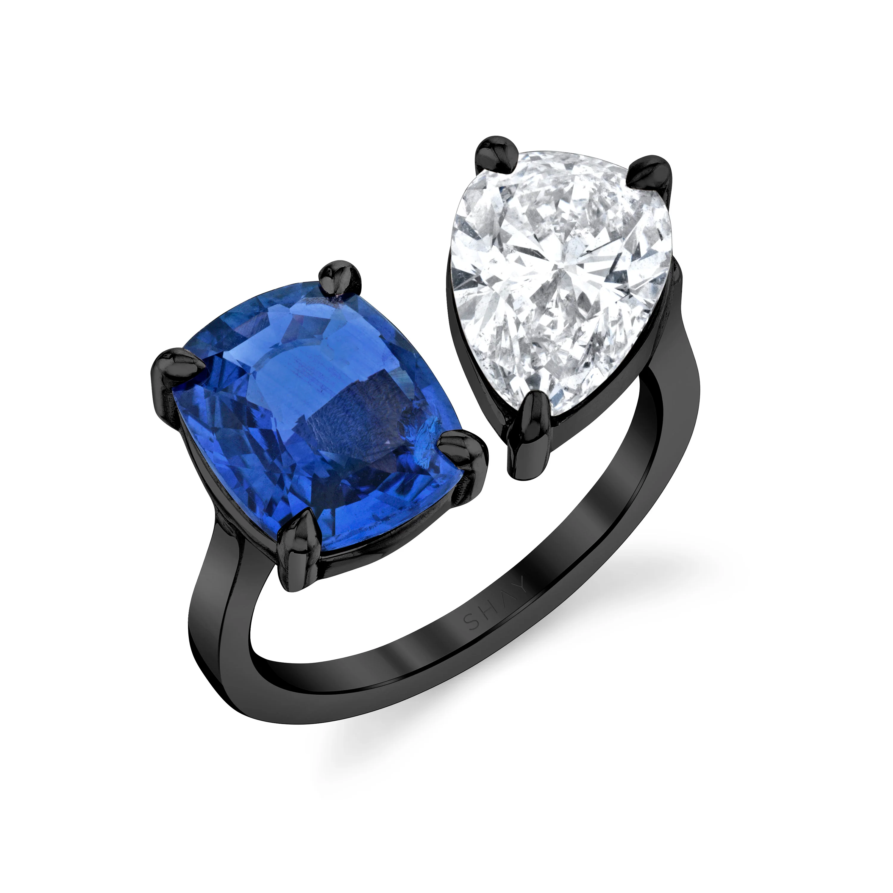 DIAMOND & BLUE SAPPHIRE TWIN RING - Image 6