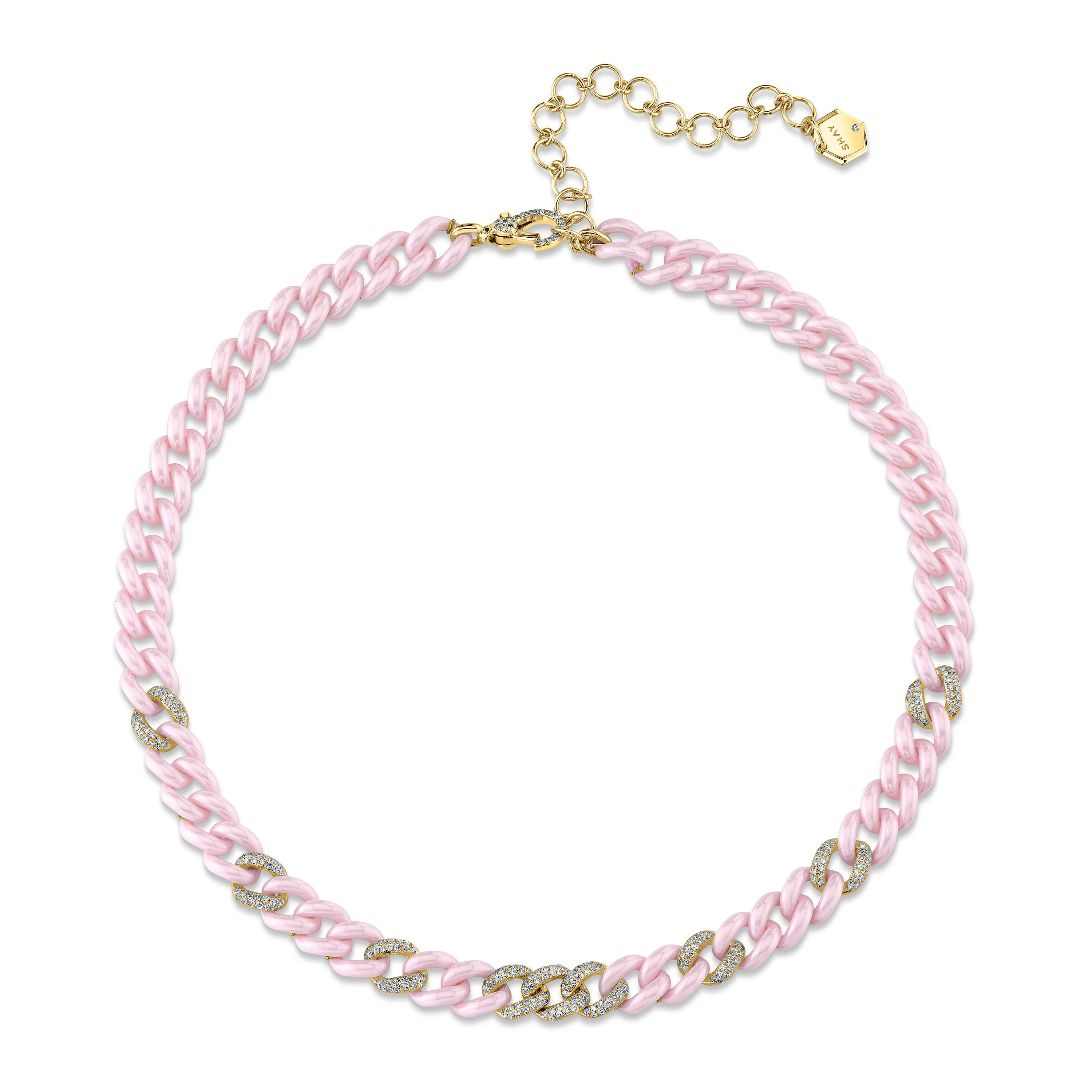 PINK CERAMIC PAVE MEDIUM LINK NECKLACE
