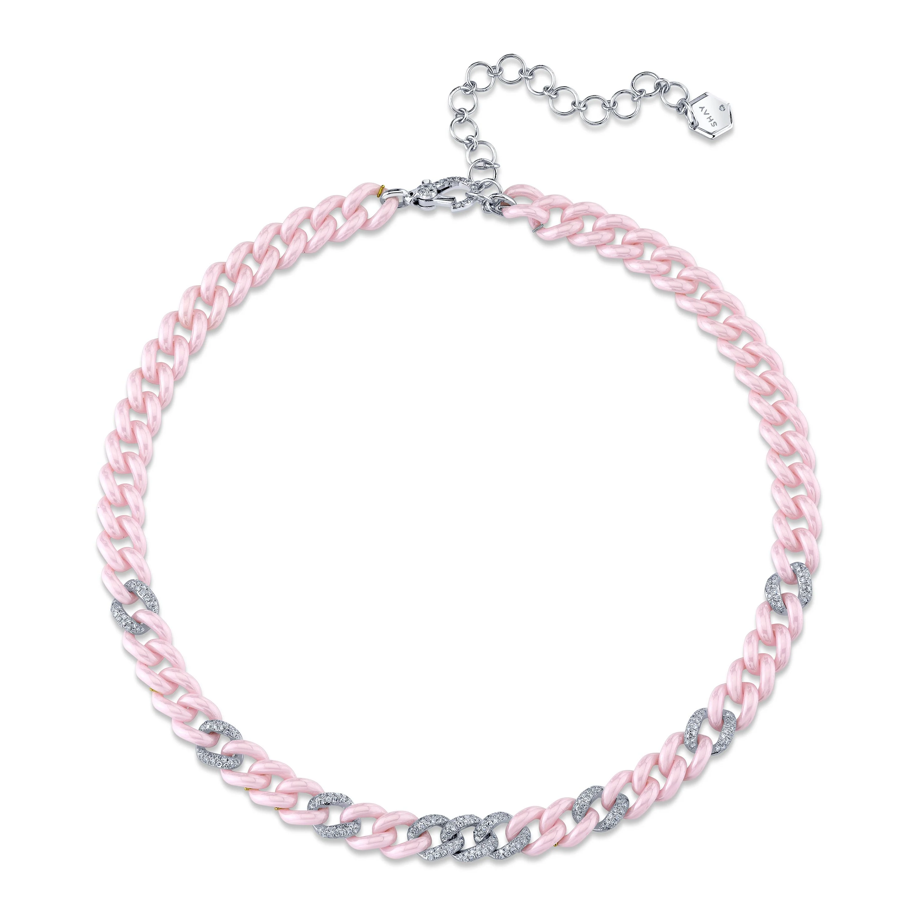 PINK CERAMIC PAVE MEDIUM LINK NECKLACE - Image 3