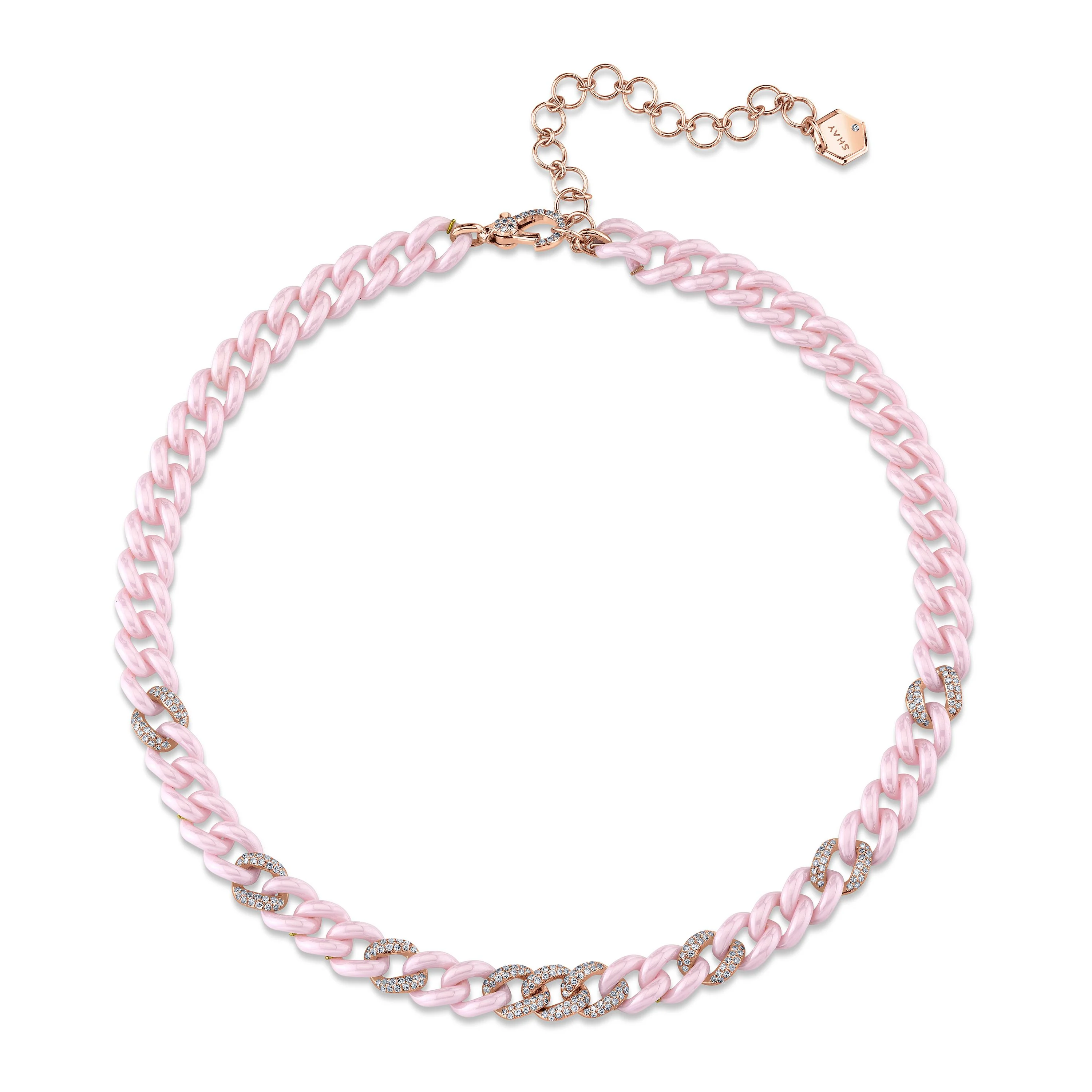 PINK CERAMIC PAVE MEDIUM LINK NECKLACE - Image 4
