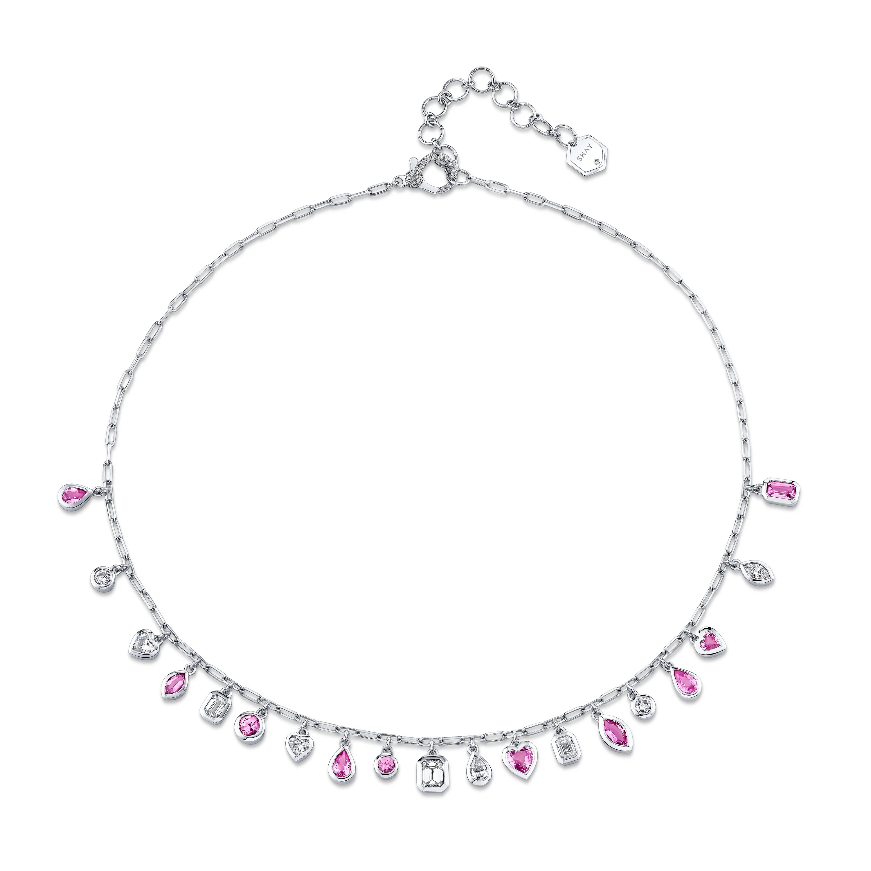 PINK SAPPHIRE & DIAMOND MIXED DROP NECKLACE - Image 4