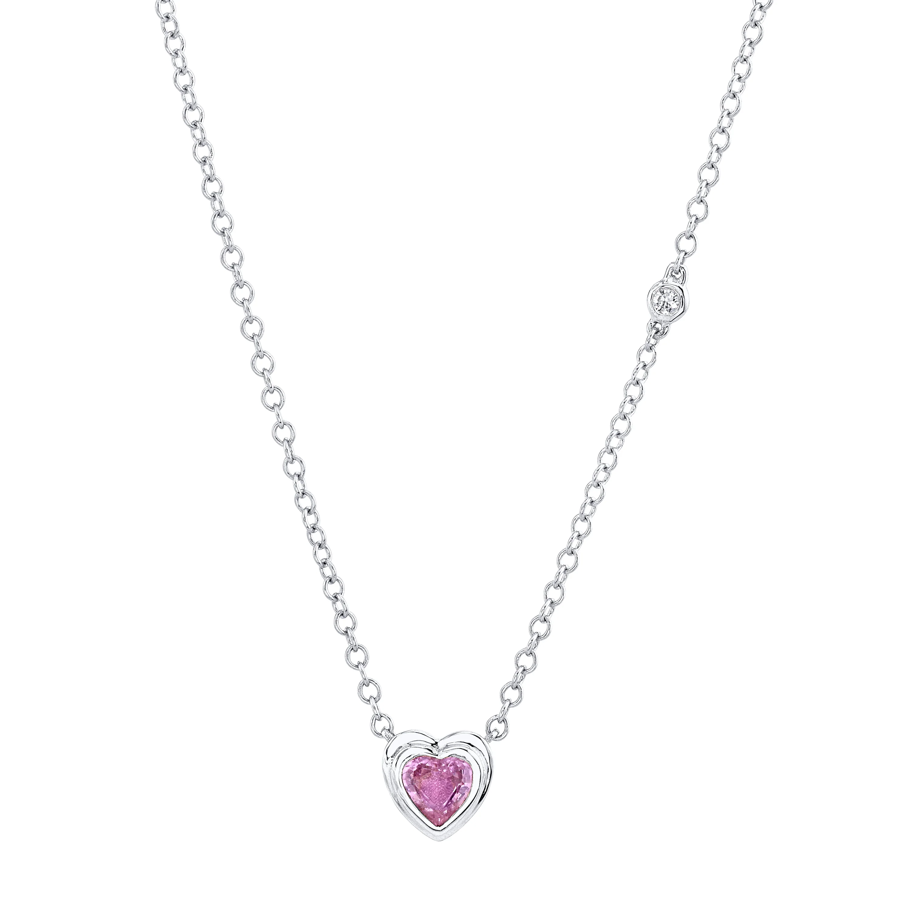 MINI ME PINK SAPPHIRE BEZEL HEART NECKLACE - Image 3
