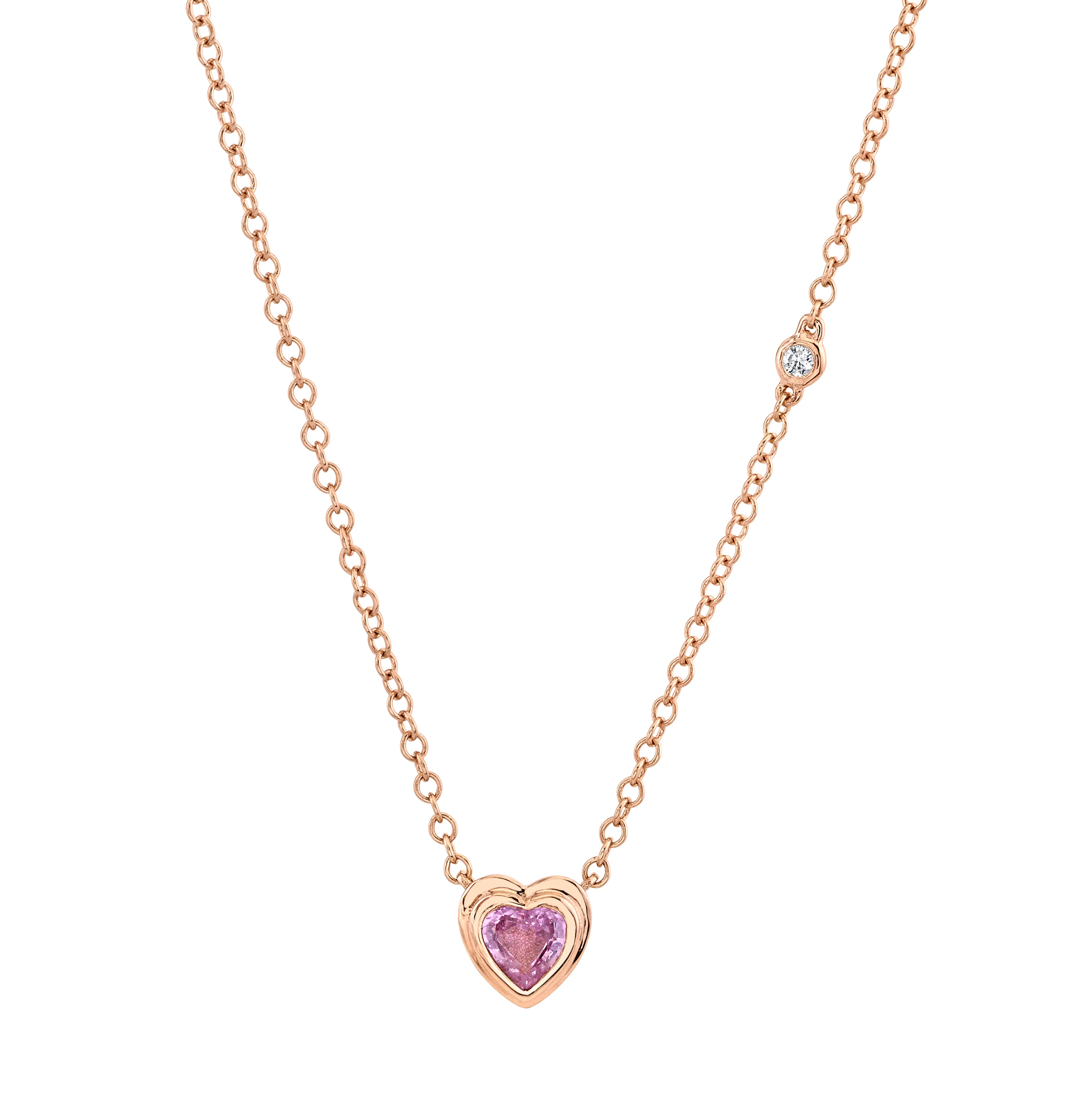 MINI ME PINK SAPPHIRE BEZEL HEART NECKLACE - Image 4