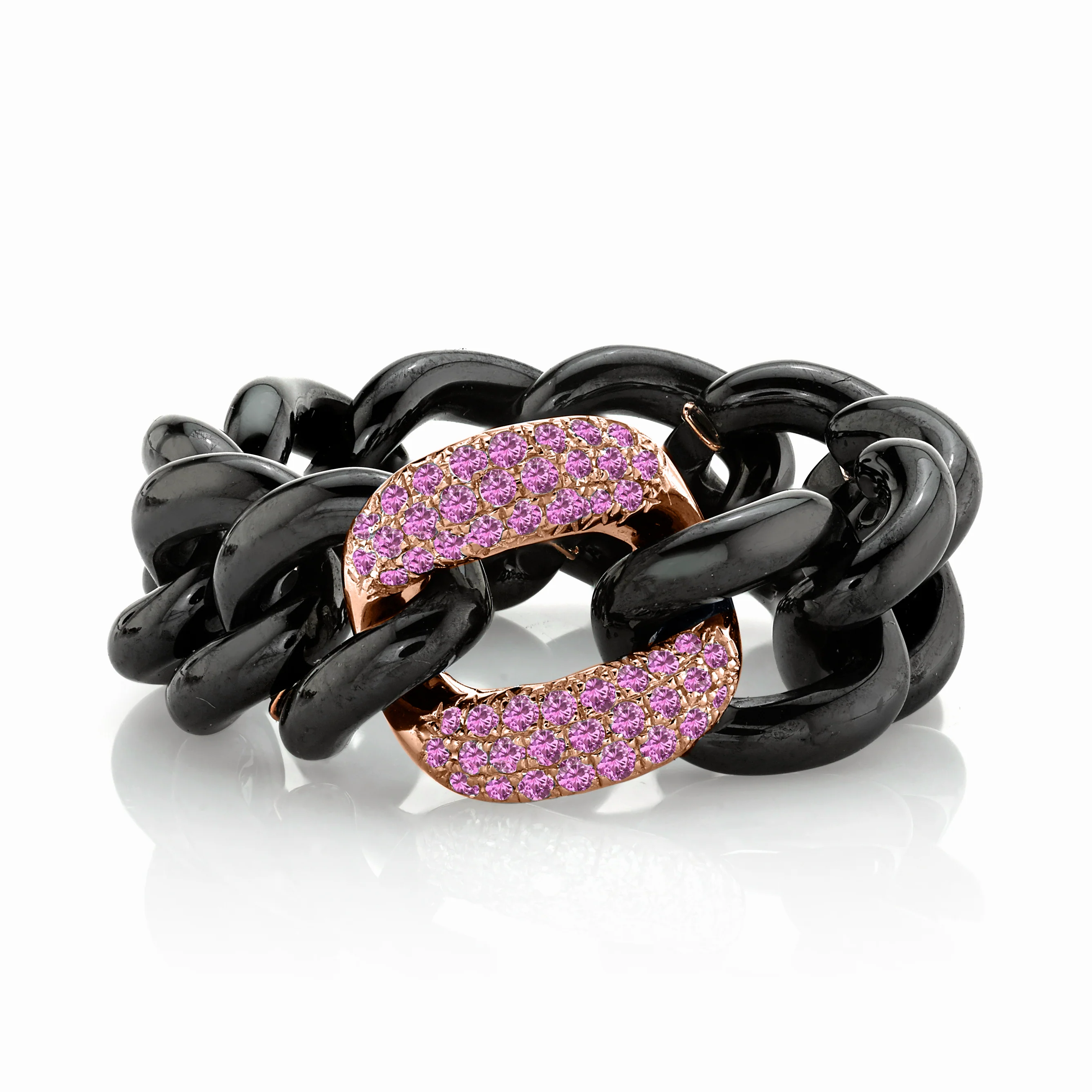 PINK SAPPHIRE & BLACK CERAMIC MEDIUM LINK RING - Image 3