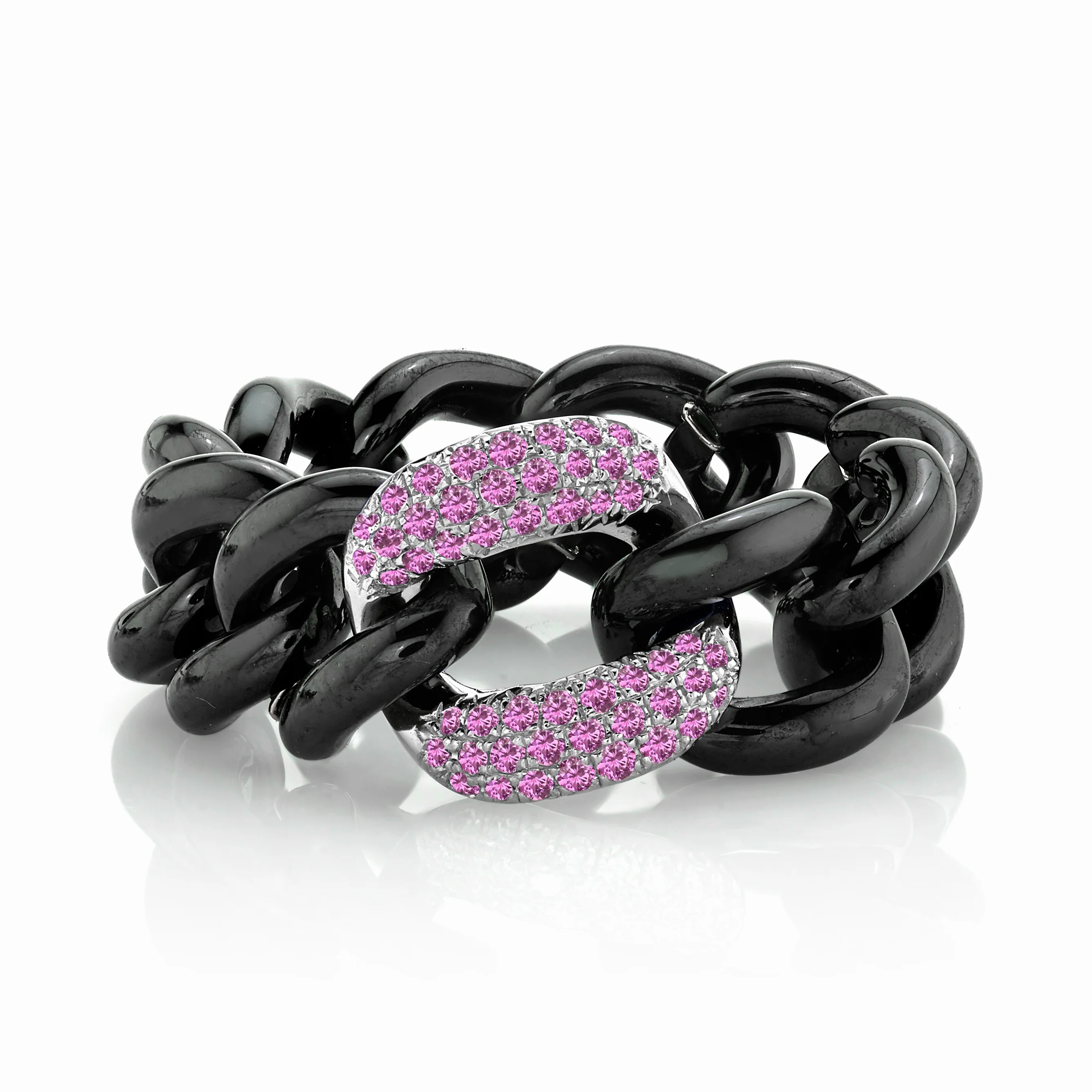 PINK SAPPHIRE & BLACK CERAMIC MEDIUM LINK RING - Image 4