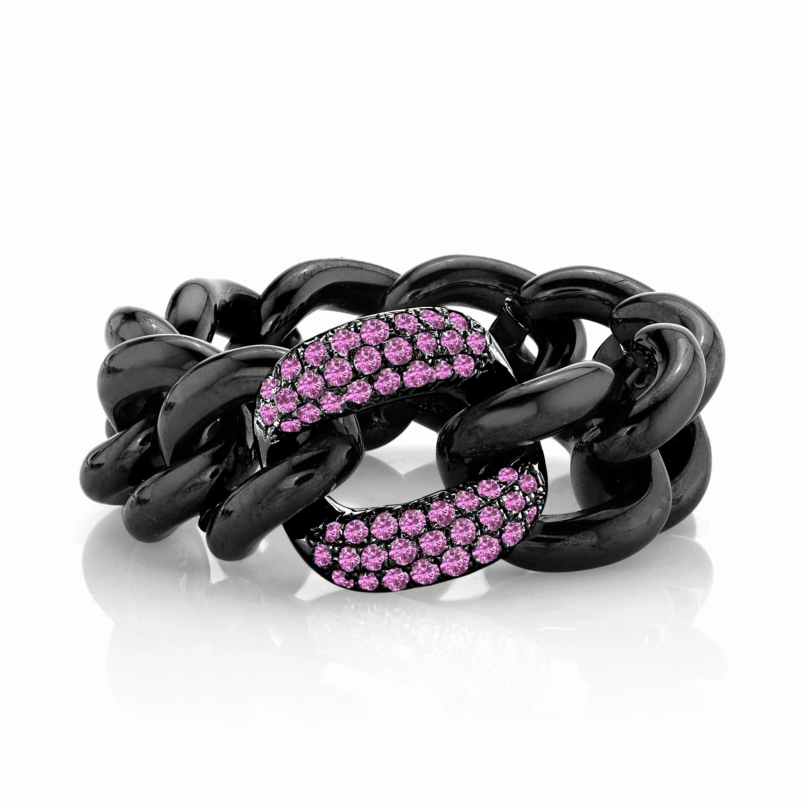 PINK SAPPHIRE & BLACK CERAMIC MEDIUM LINK RING - Image 5