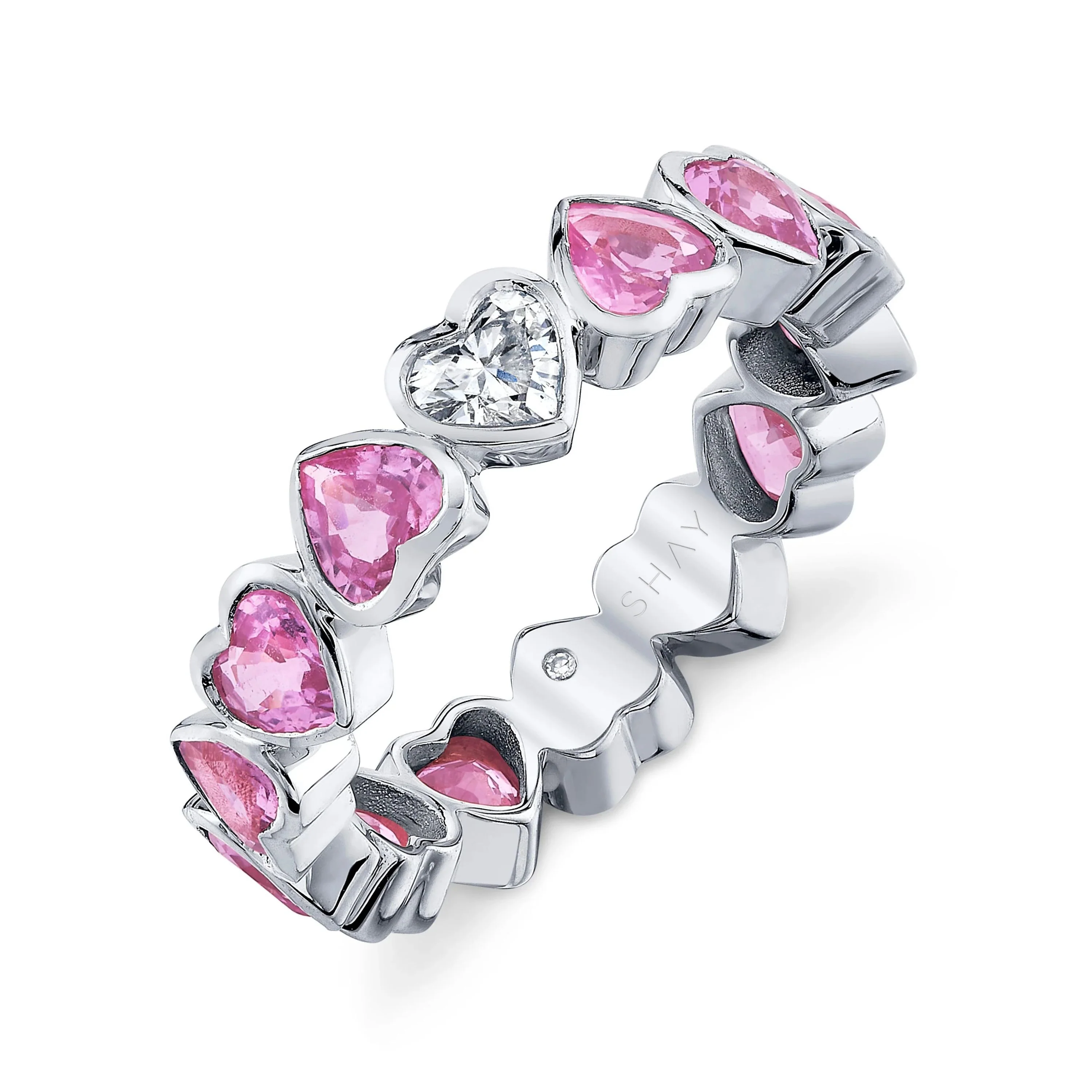 PINK SAPPHIRE & DIAMOND BEZEL HEART BAND - Image 3