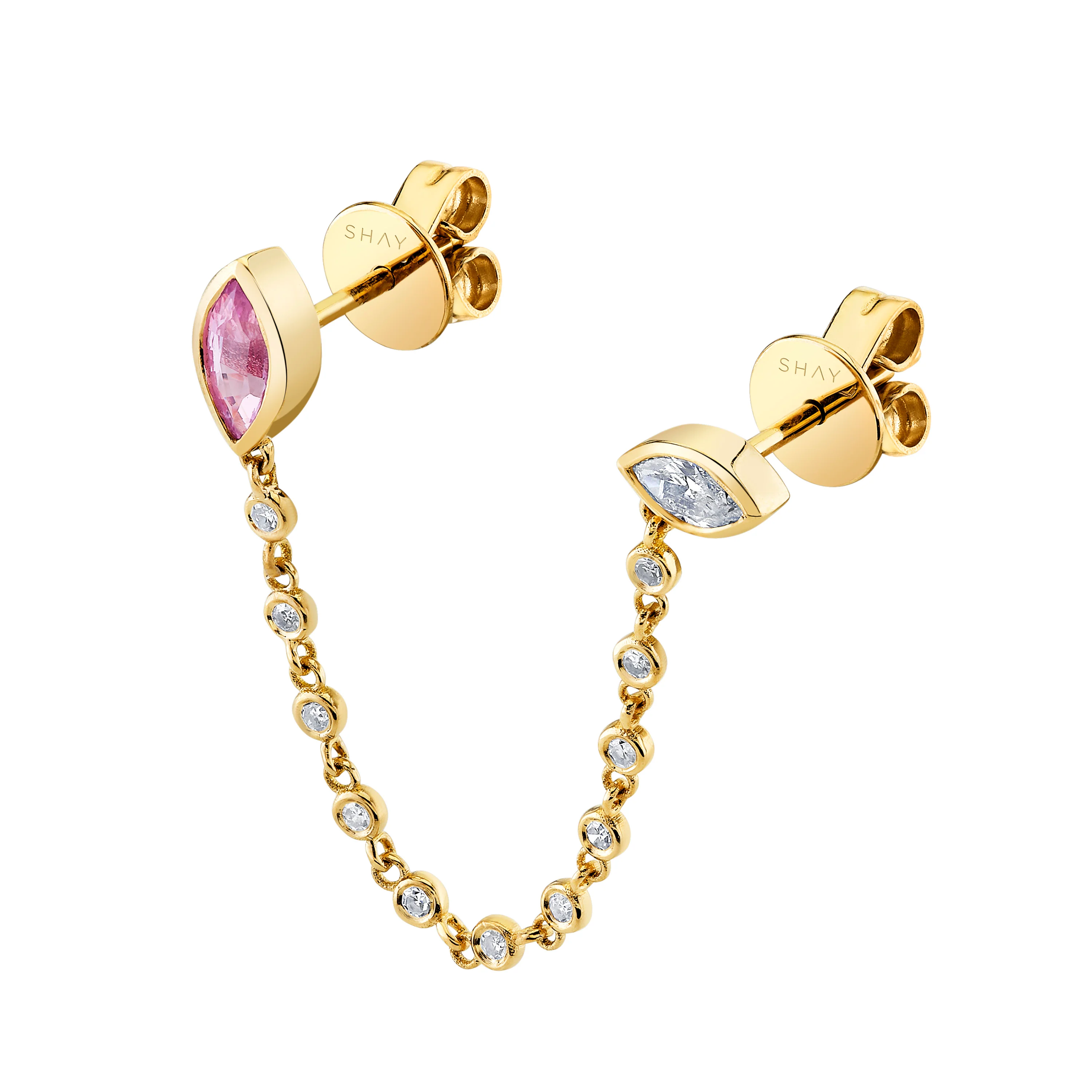 PINK SAPPHIRE & DIAMOND DUO CHAIN STUD - Image 3