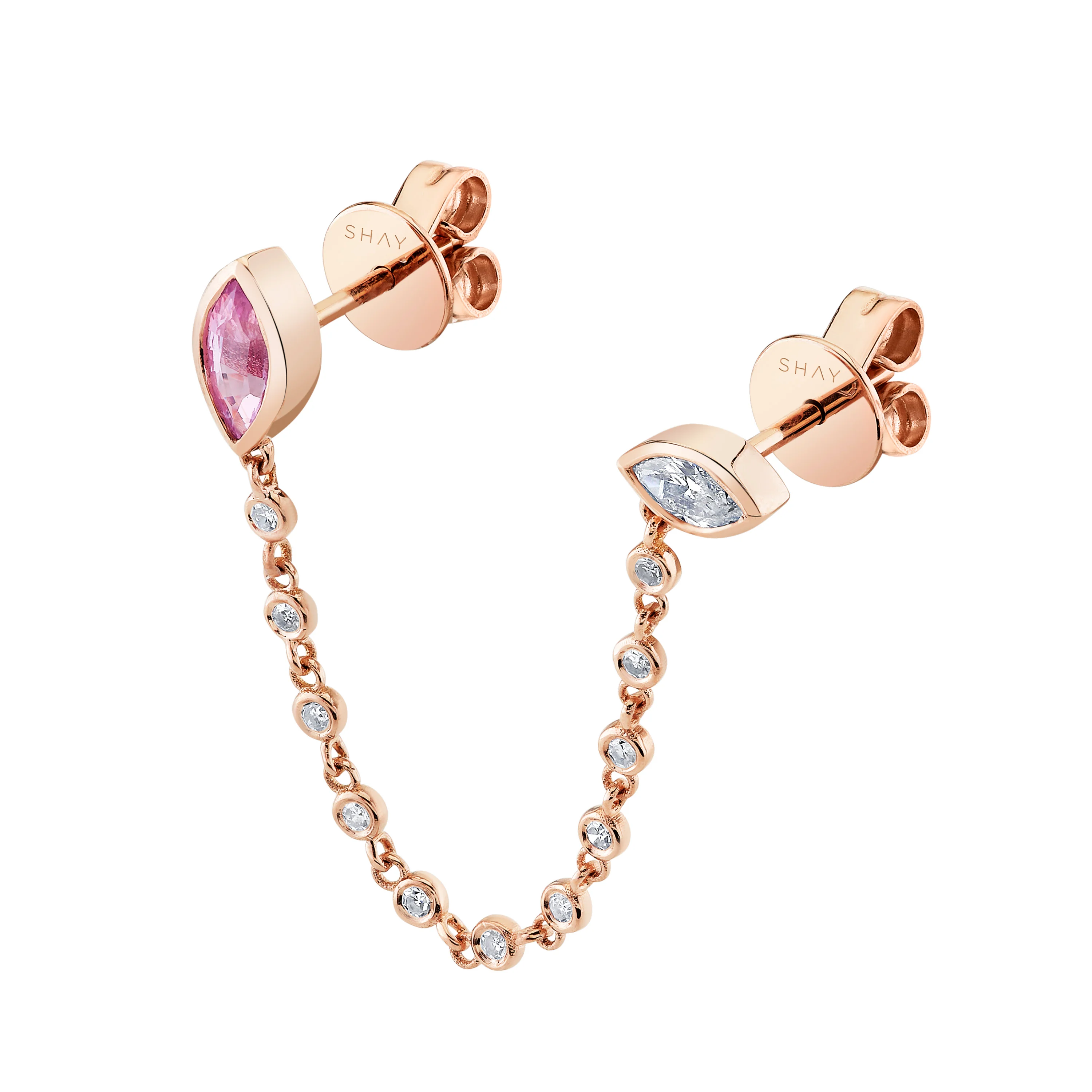 PINK SAPPHIRE & DIAMOND DUO CHAIN STUD - Image 5