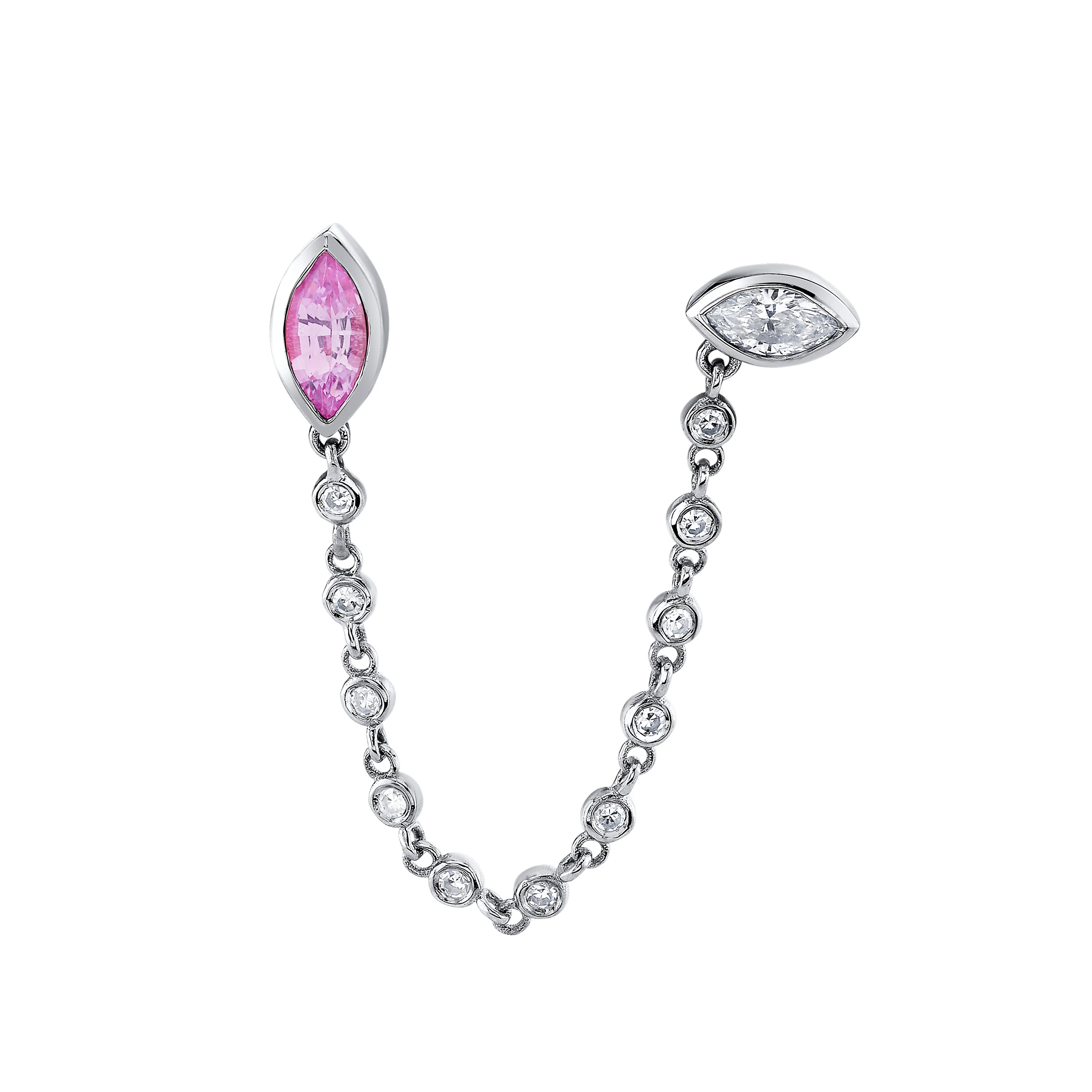 PINK SAPPHIRE & DIAMOND DUO CHAIN STUD - Image 6
