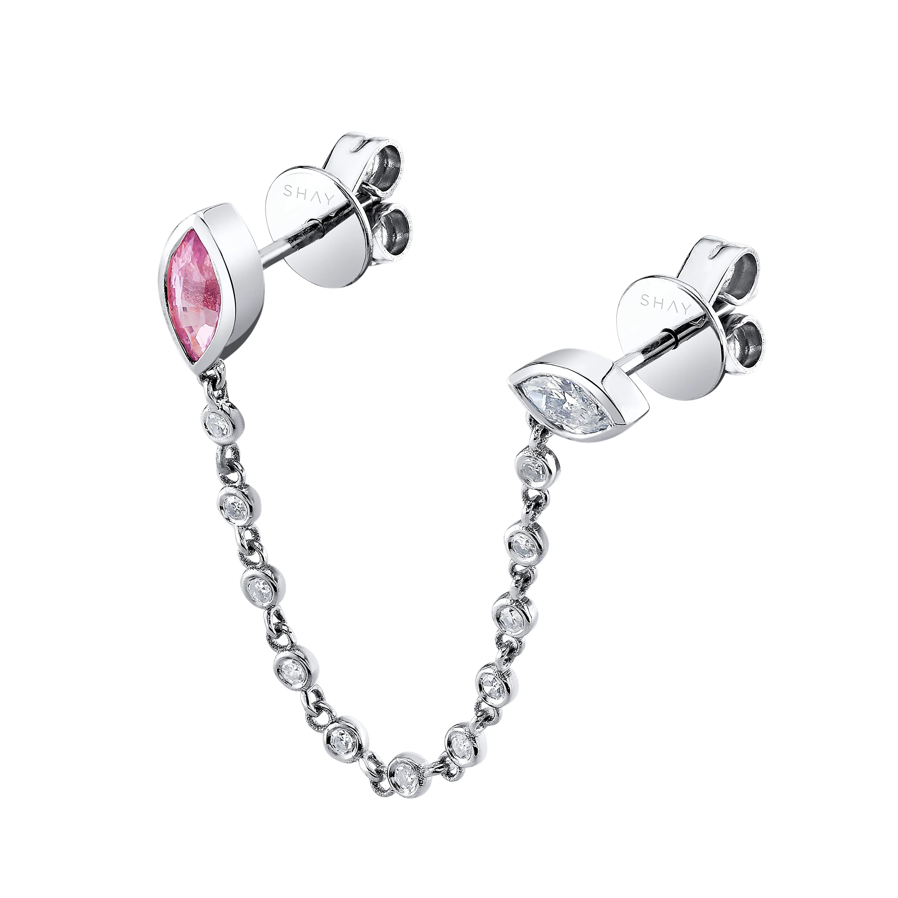 PINK SAPPHIRE & DIAMOND DUO CHAIN STUD - Image 7