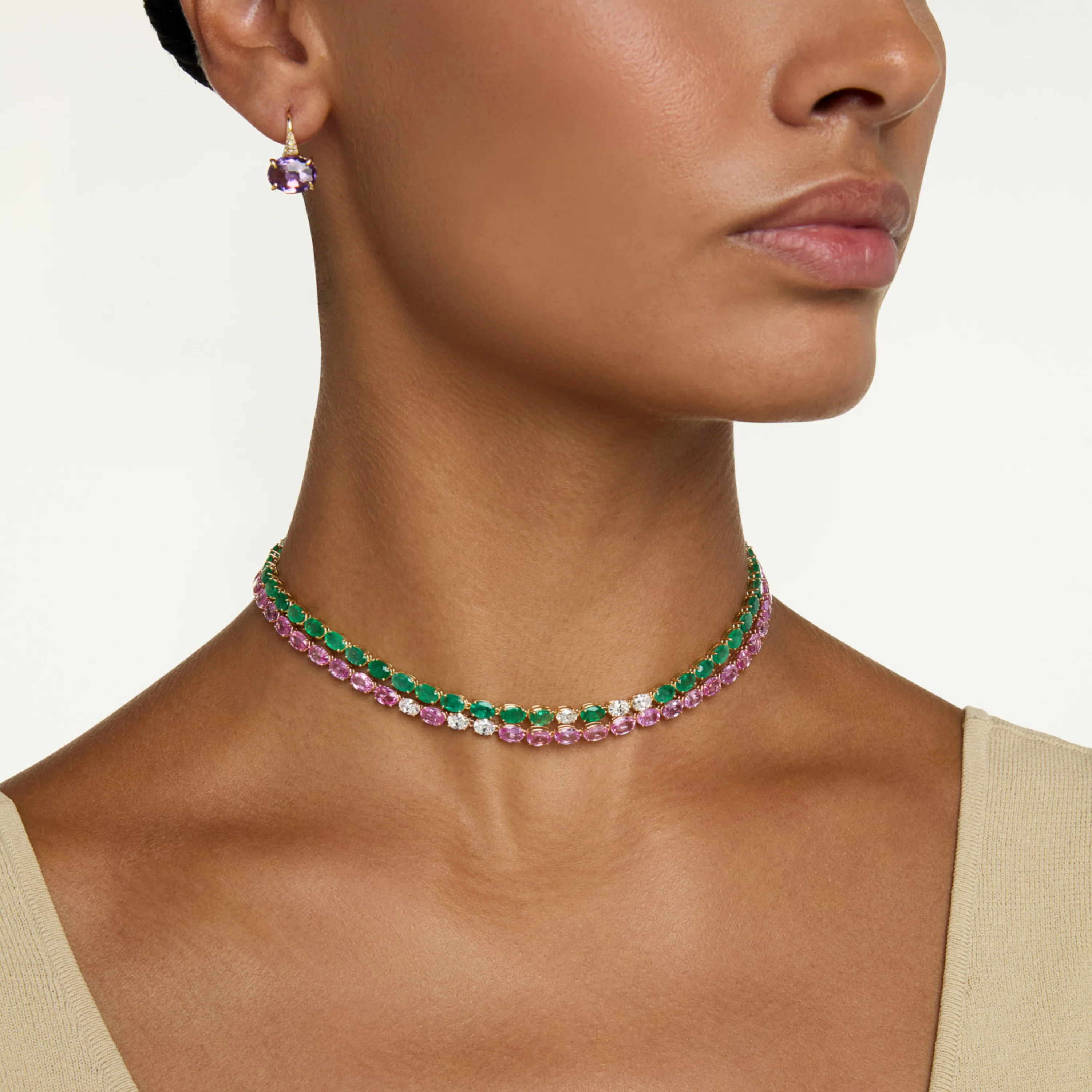 EMERALD & DIAMOND OVAL TENNIS NECKLACE - Image 2