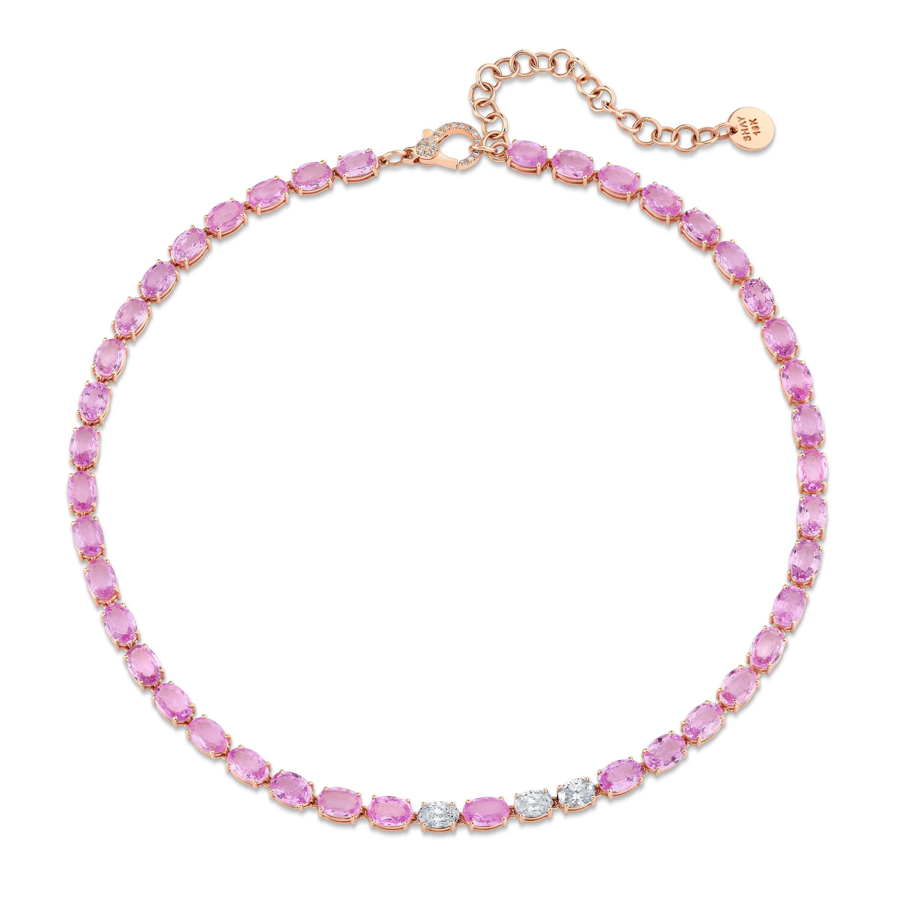 PINK SAPPHIRE & DIAMOND EAST-WEST TENNIS NECKLACE - Image 3
