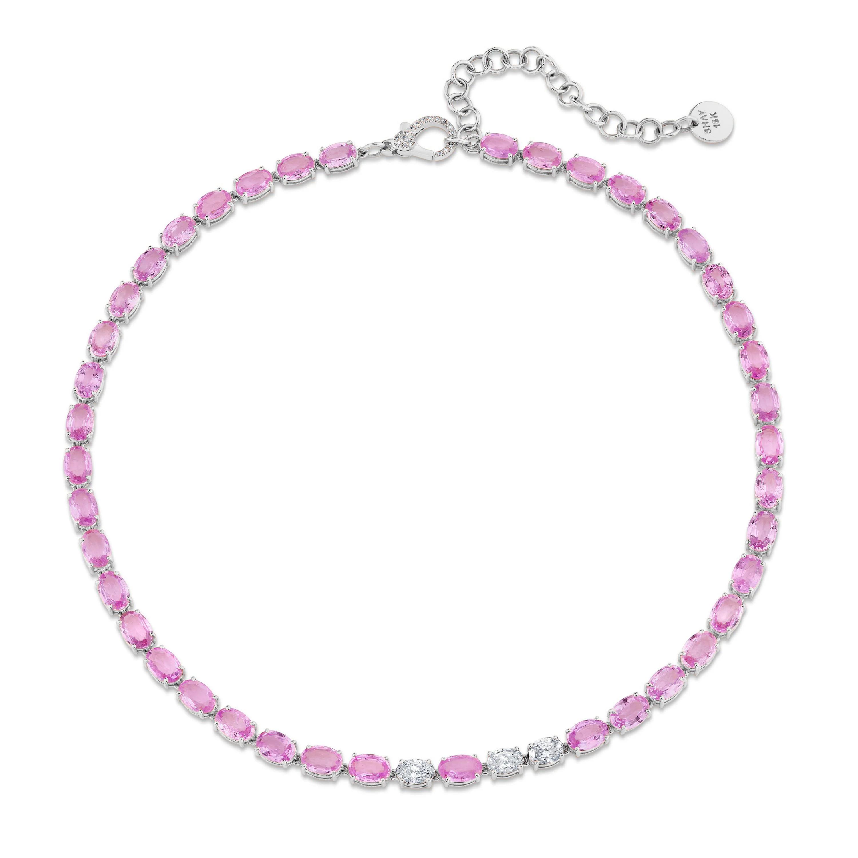 PINK SAPPHIRE & DIAMOND EAST-WEST TENNIS NECKLACE - Image 4