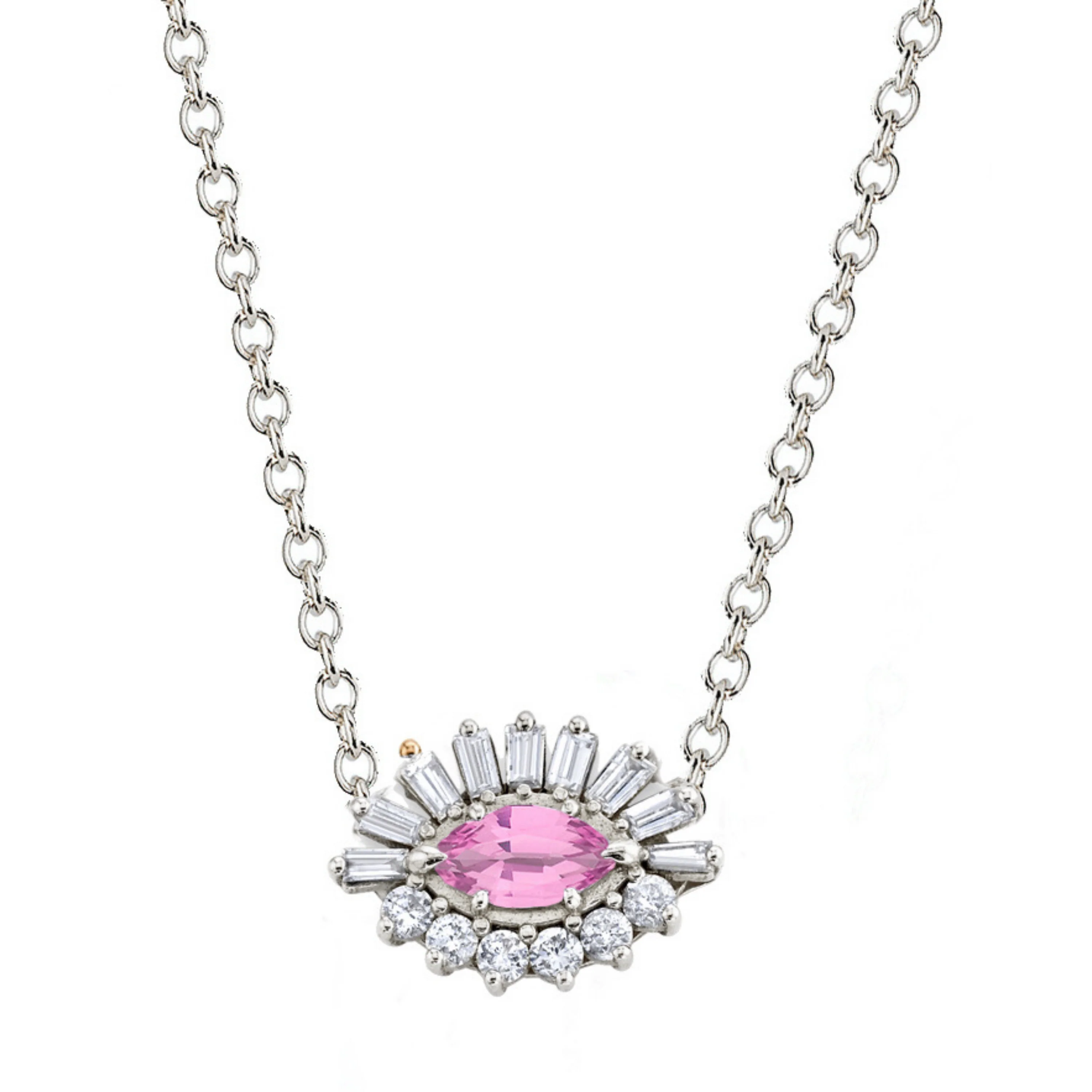 PINK SAPPHIRE & DIAMOND EVIL EYE NECKLACE - Image 4