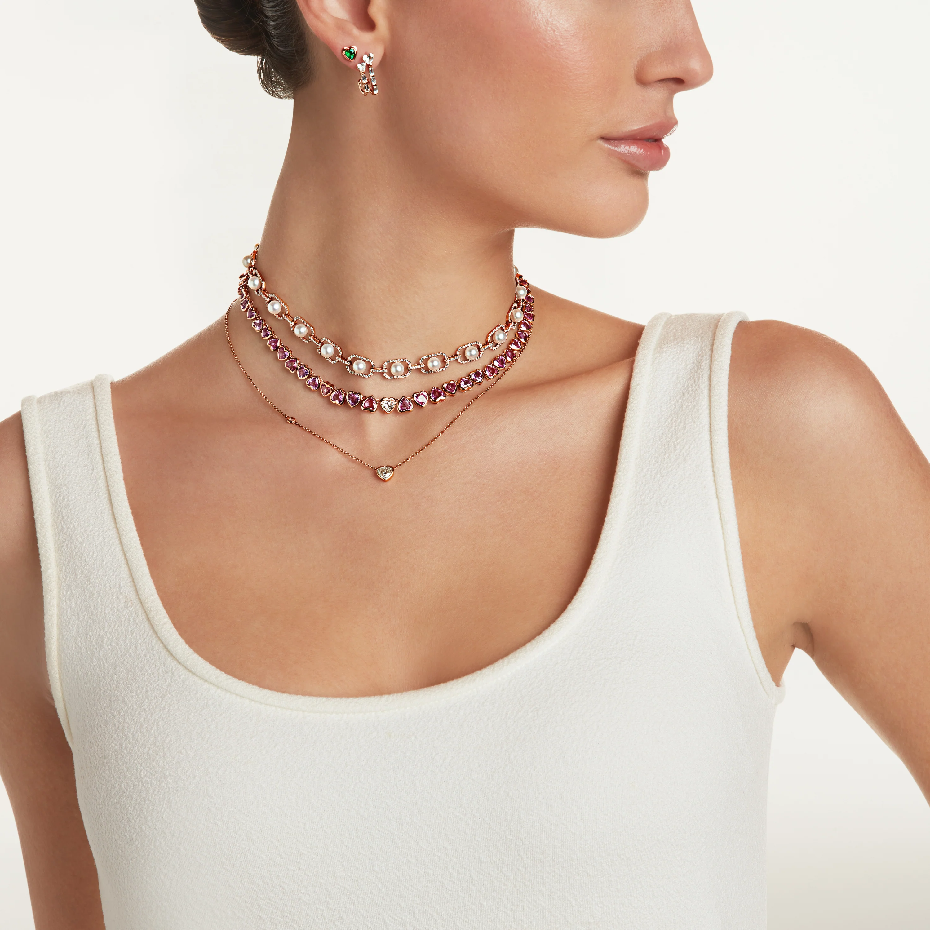PINK SAPPHIRE & DIAMOND HEART BEZEL TENNIS NECKLACE - Image 2