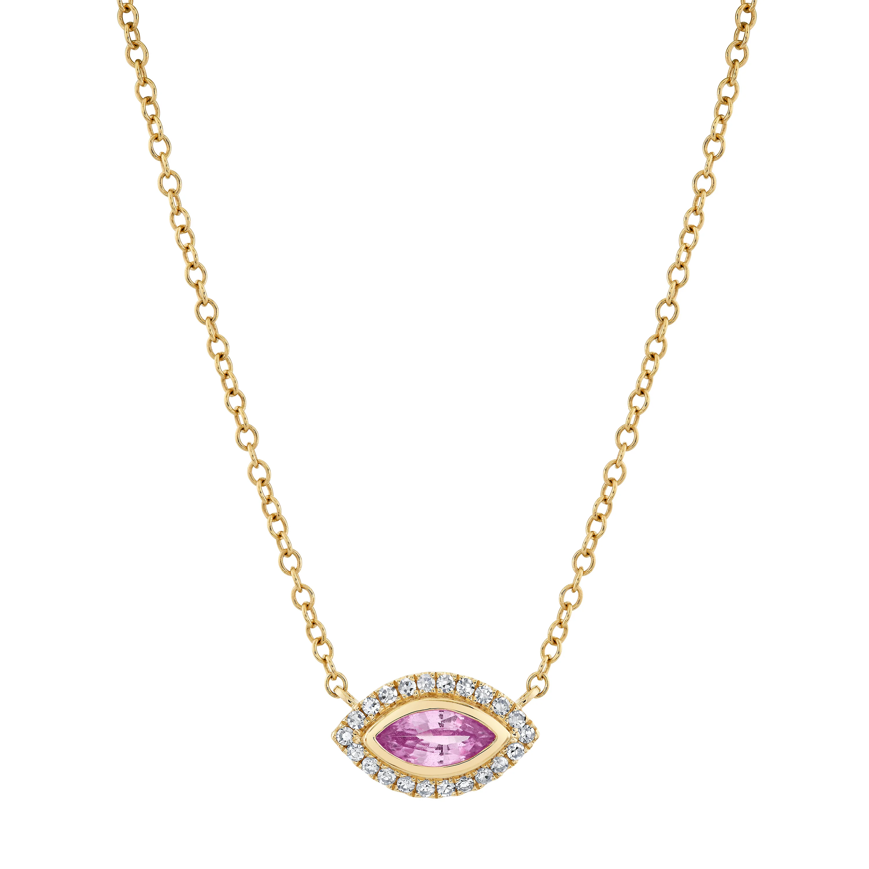 PINK SAPPHIRE & DIAMOND MINI EVIL EYE NECKLACE