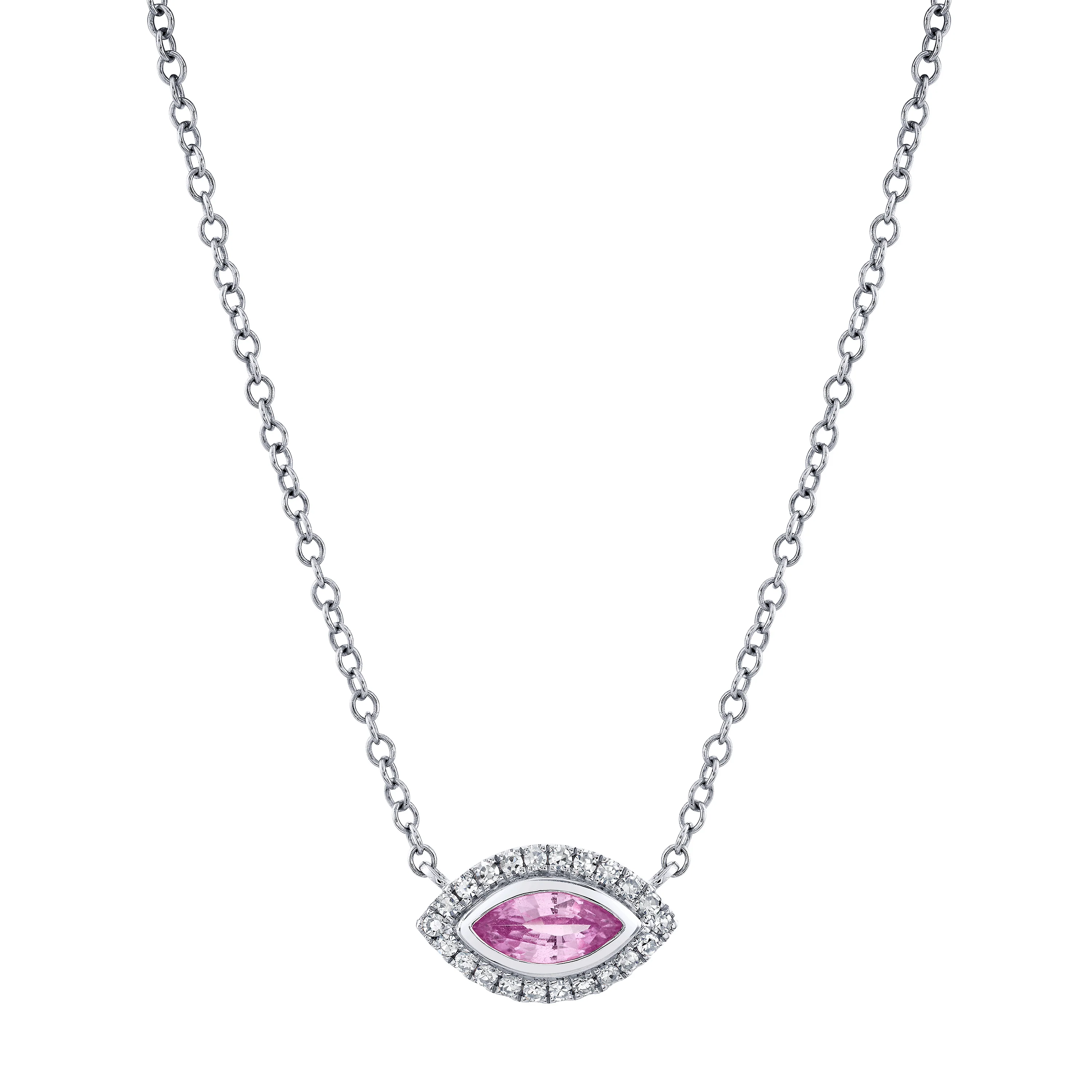 PINK SAPPHIRE & DIAMOND MINI EVIL EYE NECKLACE - Image 3