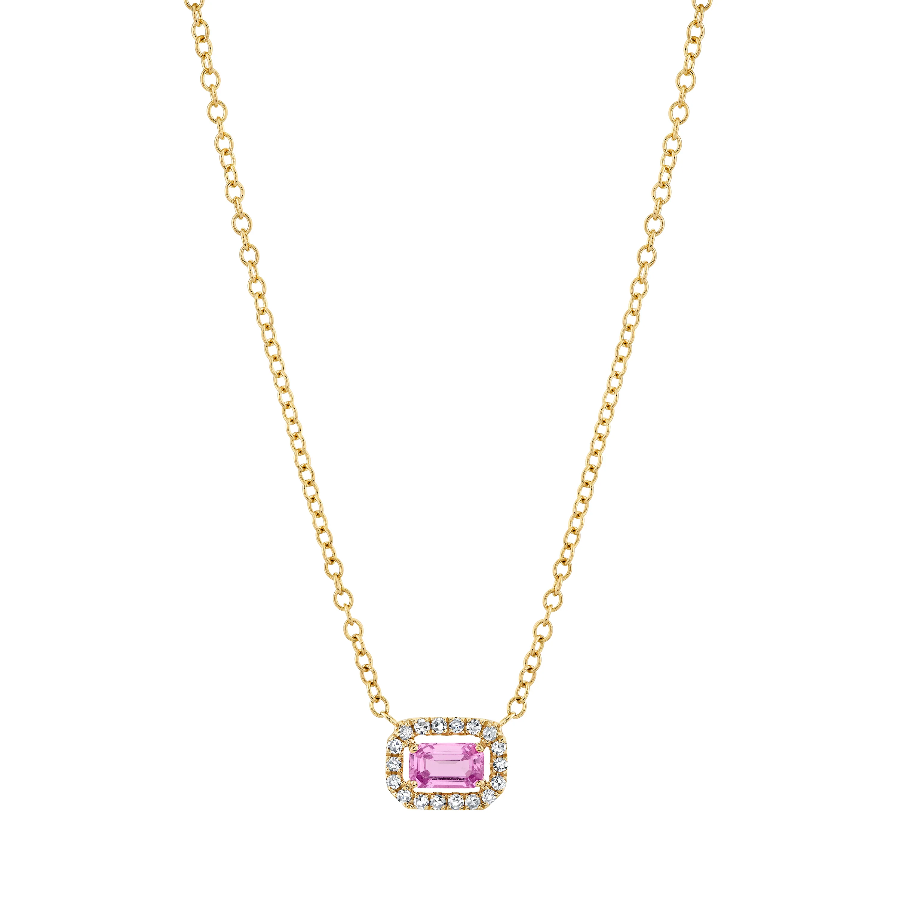 PINK SAPPHIRE & DIAMOND MINI HALO NECKLACE