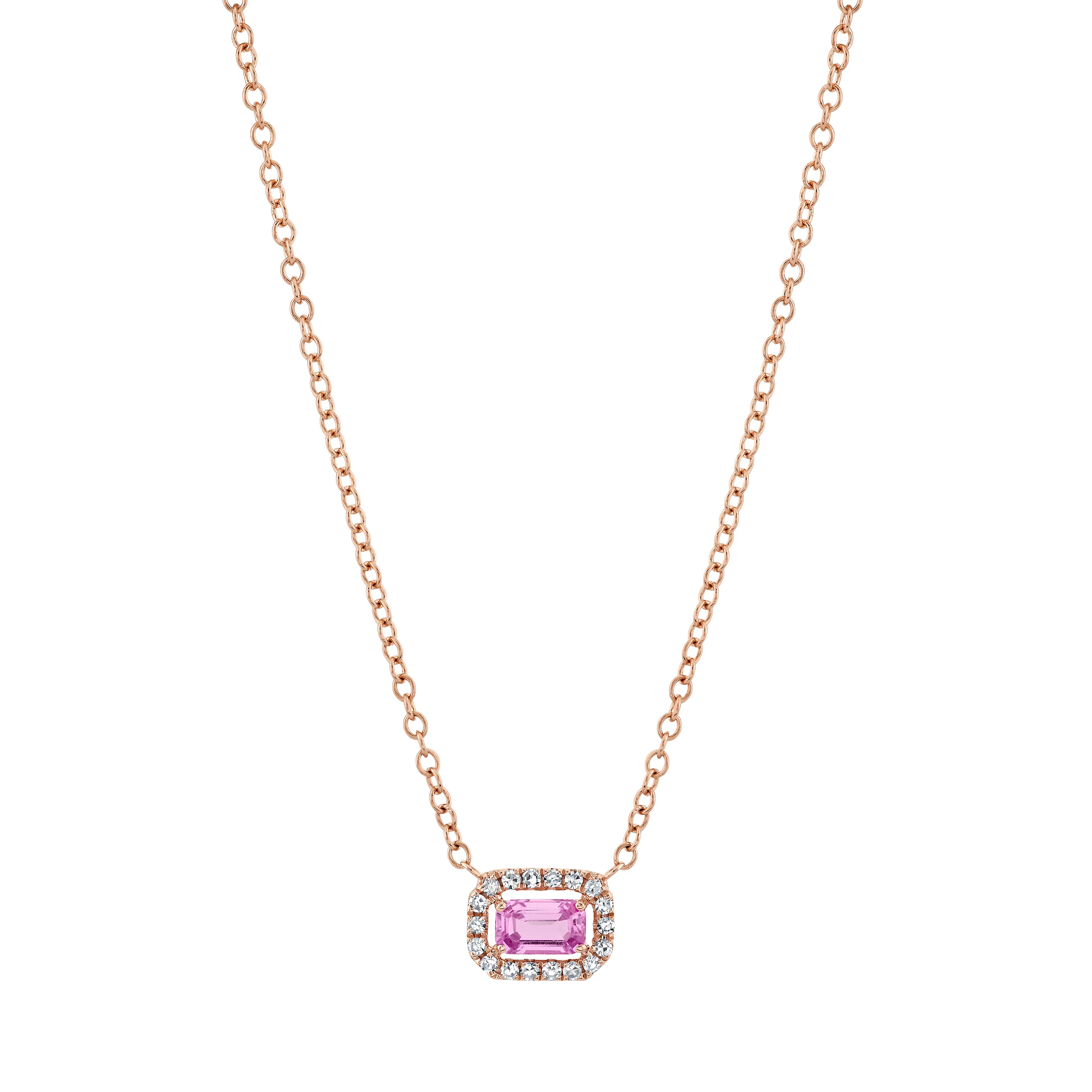 PINK SAPPHIRE & DIAMOND MINI HALO NECKLACE - Image 2