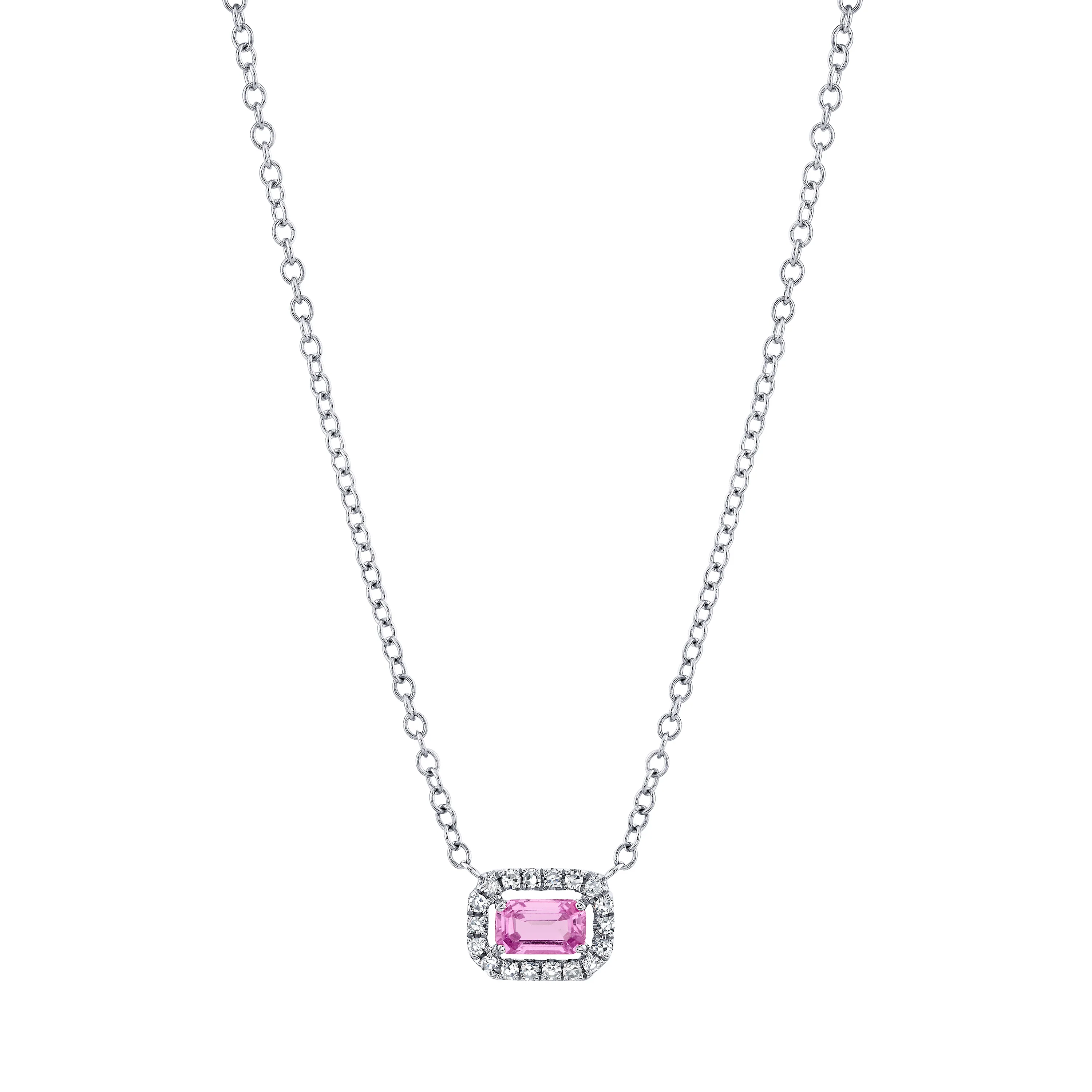 PINK SAPPHIRE & DIAMOND MINI HALO NECKLACE - Image 3