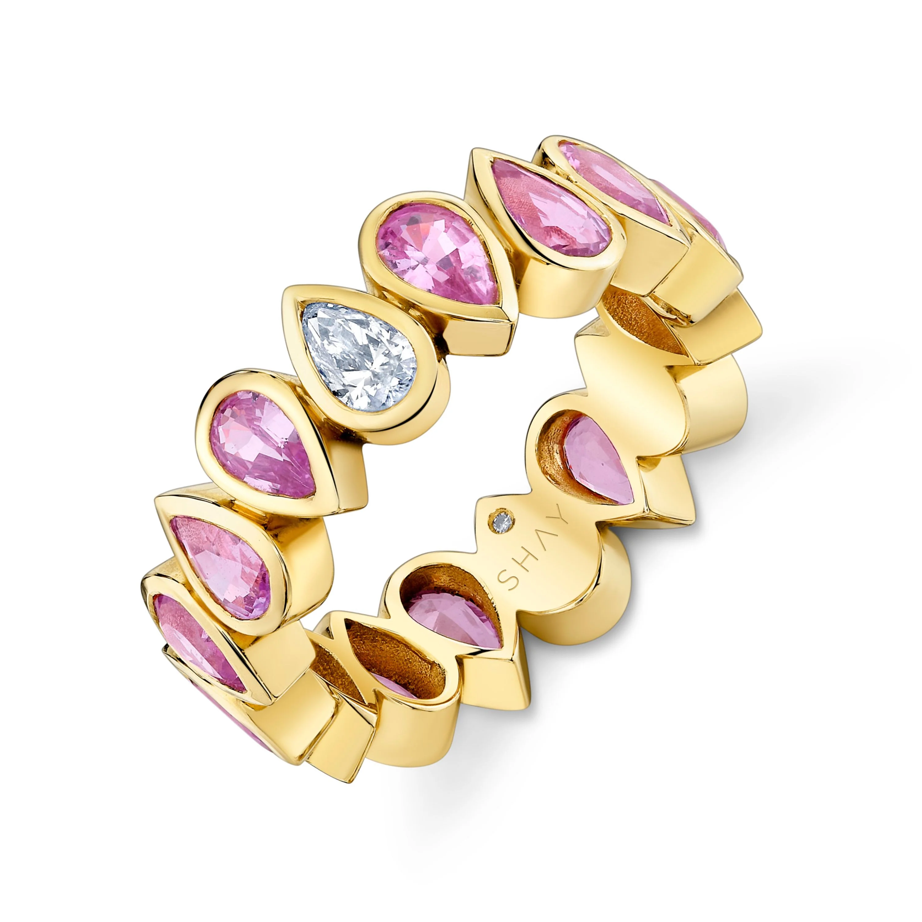 PINK SAPPHIRE & DIAMOND PEAR BEZEL BAND - Image 4