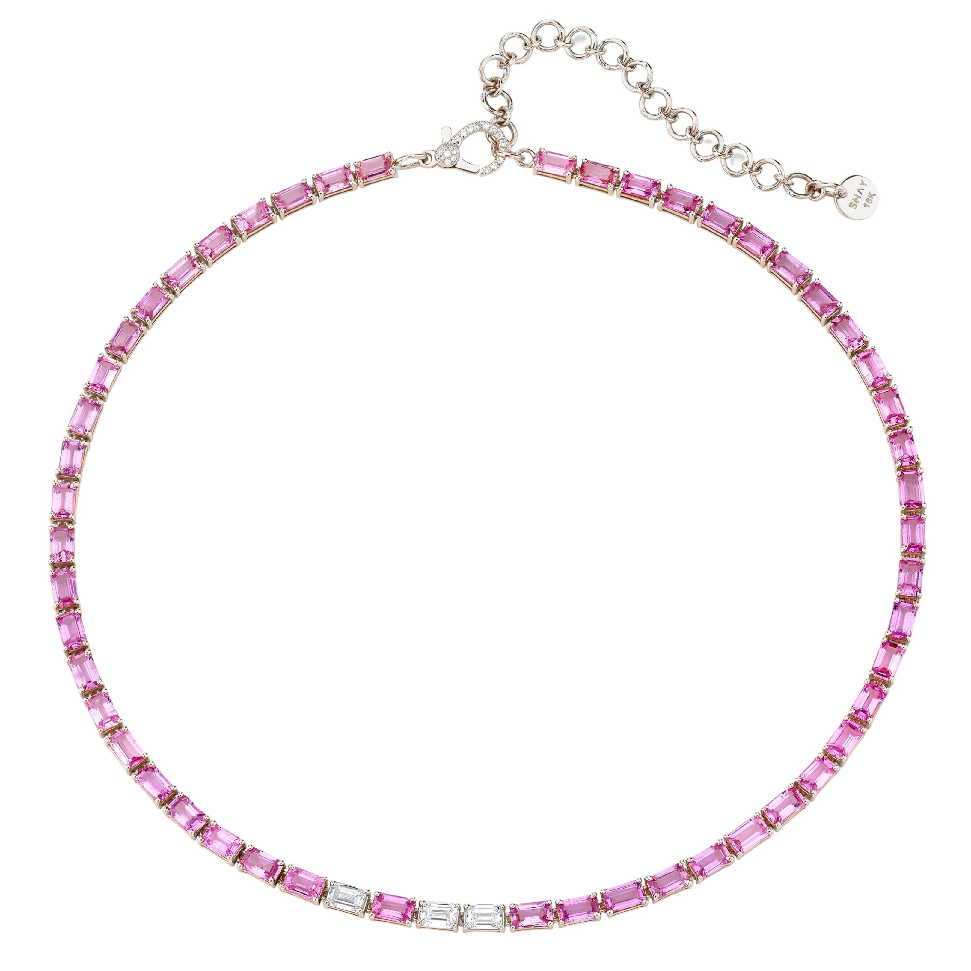 PINK SAPPHIRE & DIAMOND TENNIS NECKLACE - Image 4