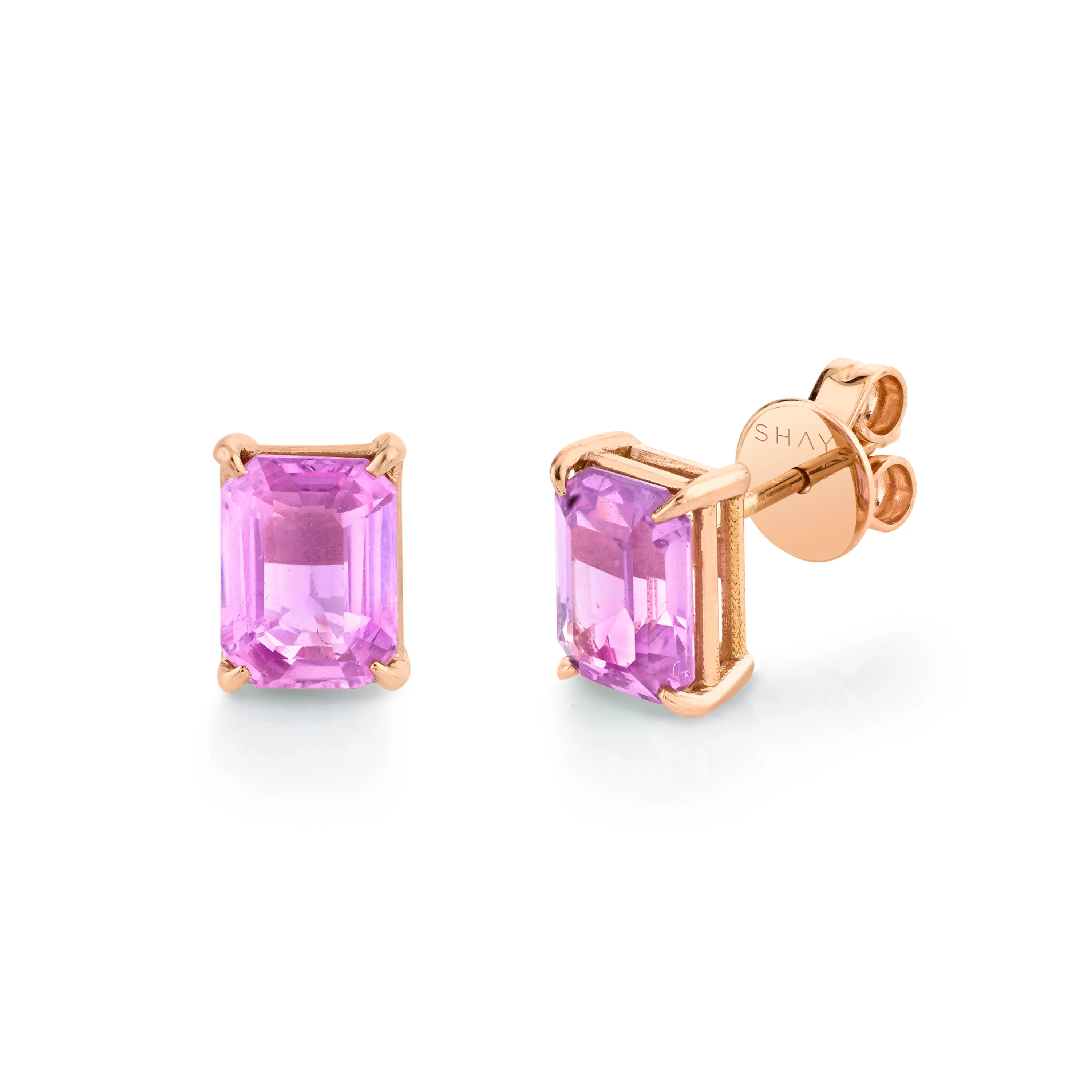 PINK SAPPHIRE EMERALD CUT STUDS - Image 3