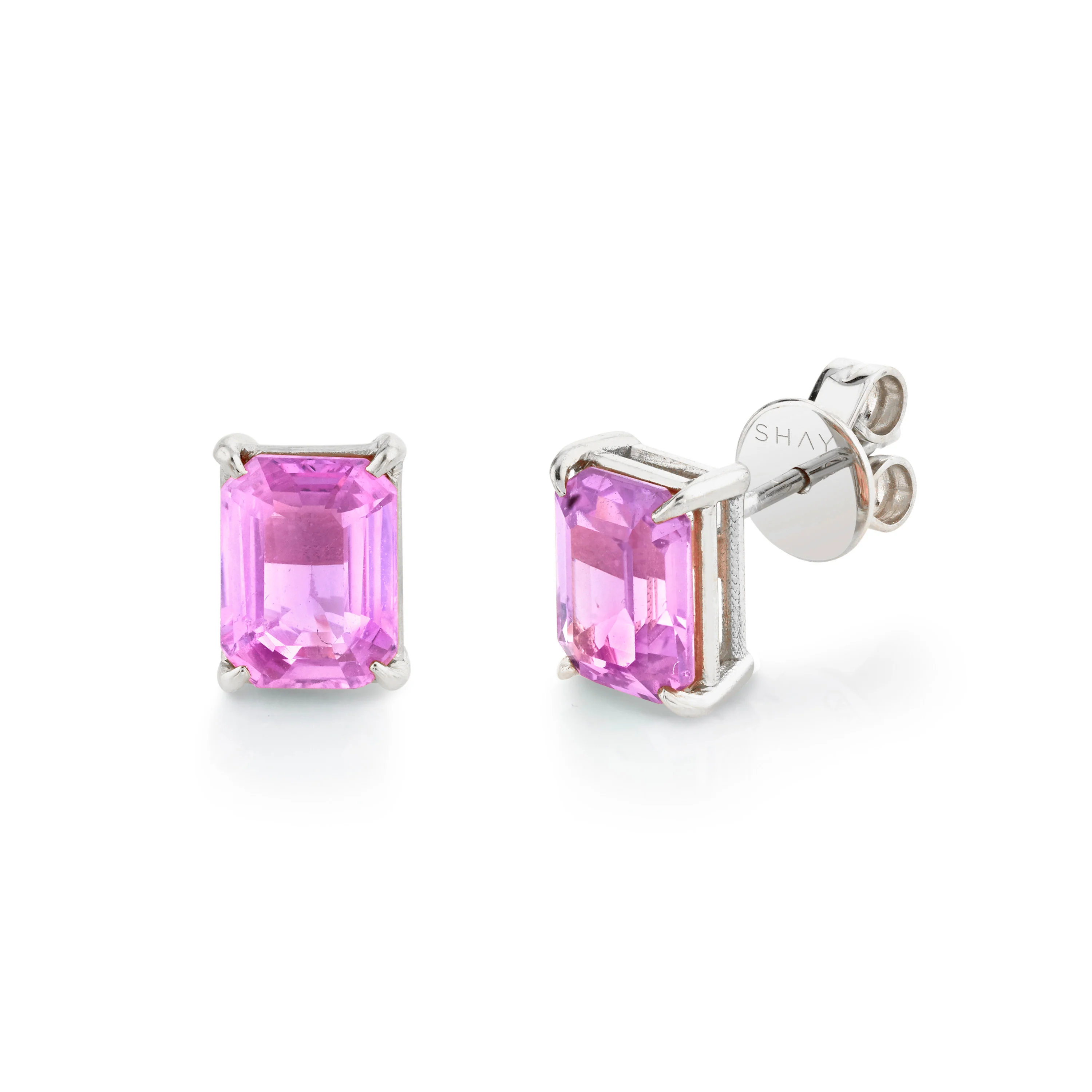 PINK SAPPHIRE EMERALD CUT STUDS - Image 4
