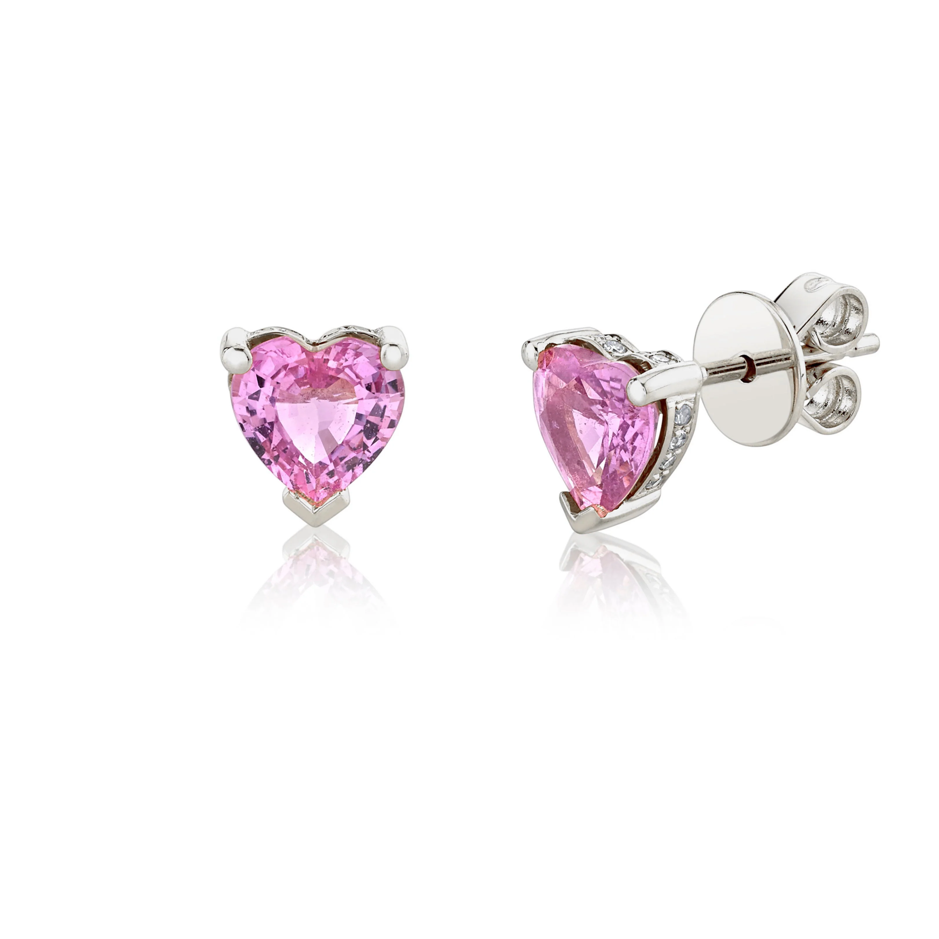 PINK SAPPHIRE HEART HALO STUDS - Image 2