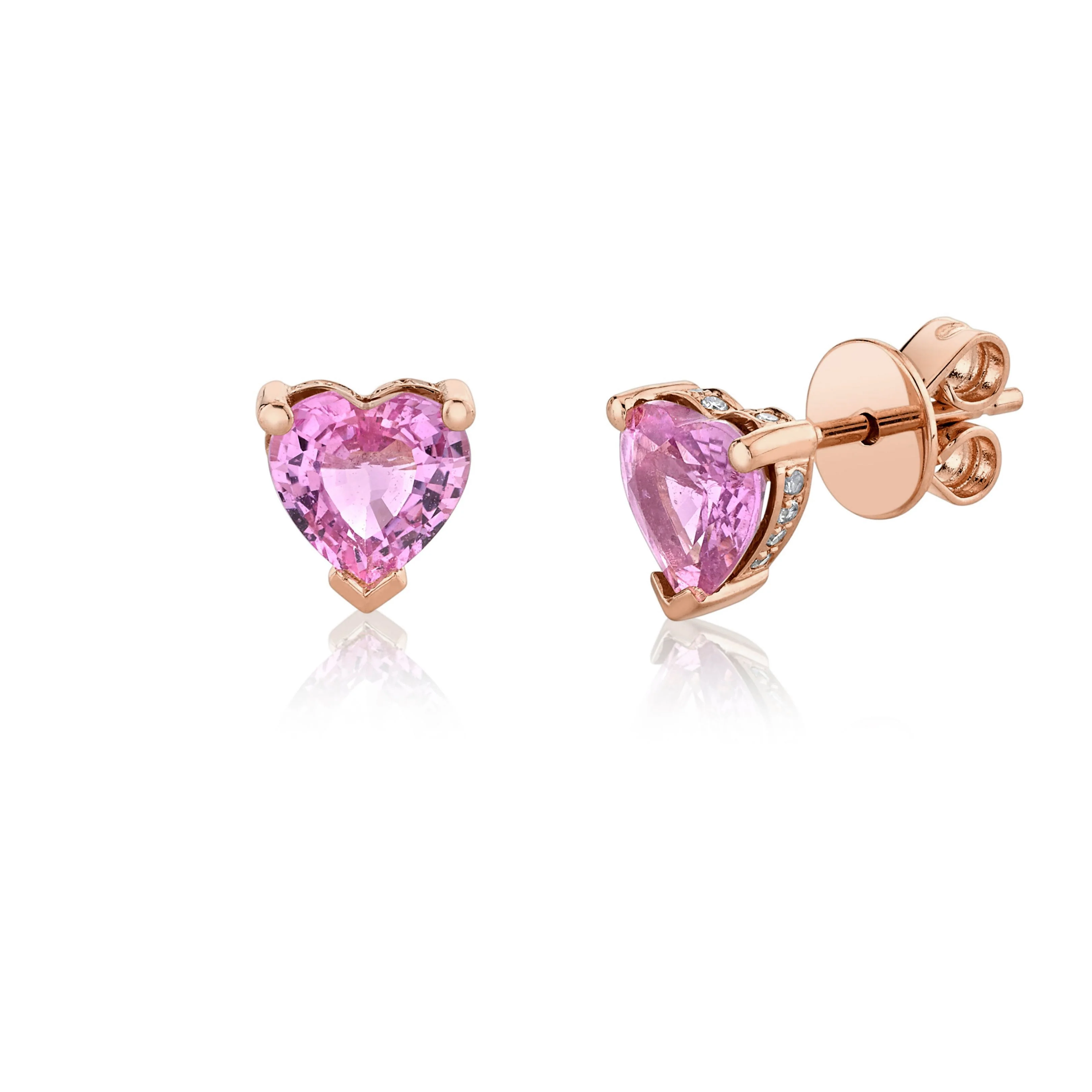 PINK SAPPHIRE HEART HALO STUDS - Image 3