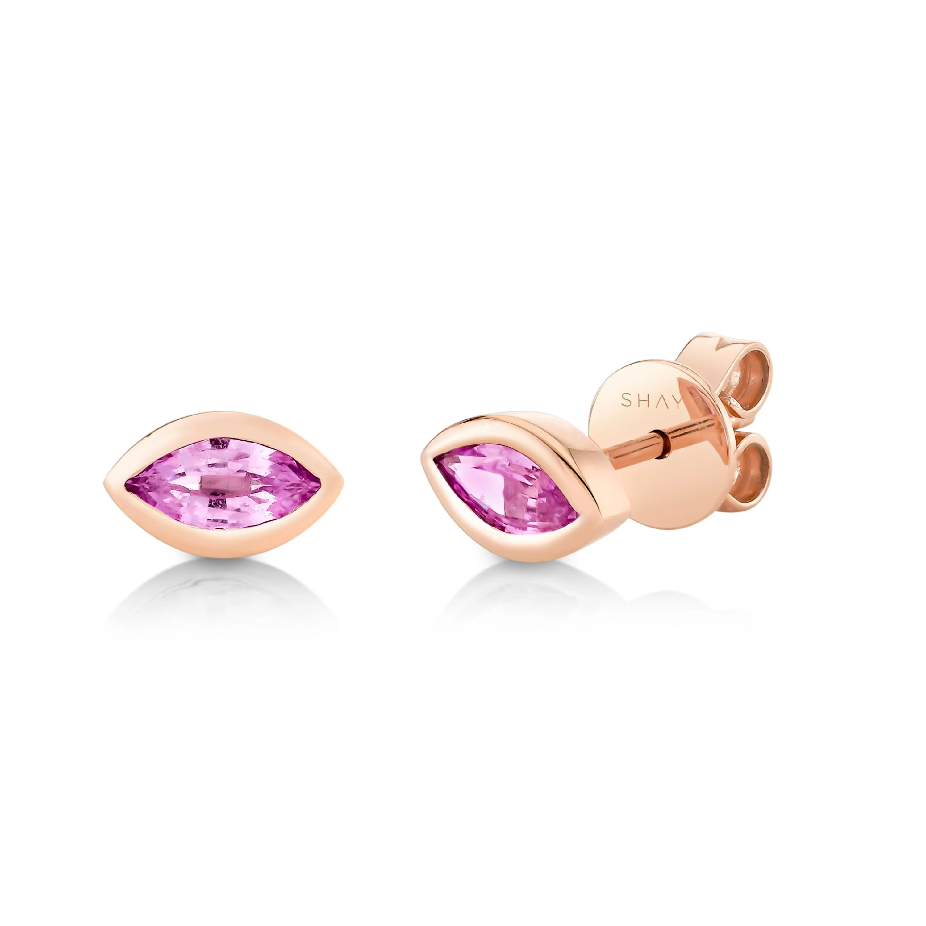PINK SAPPHIRE MARQUISE BEZEL STUDS - Image 3