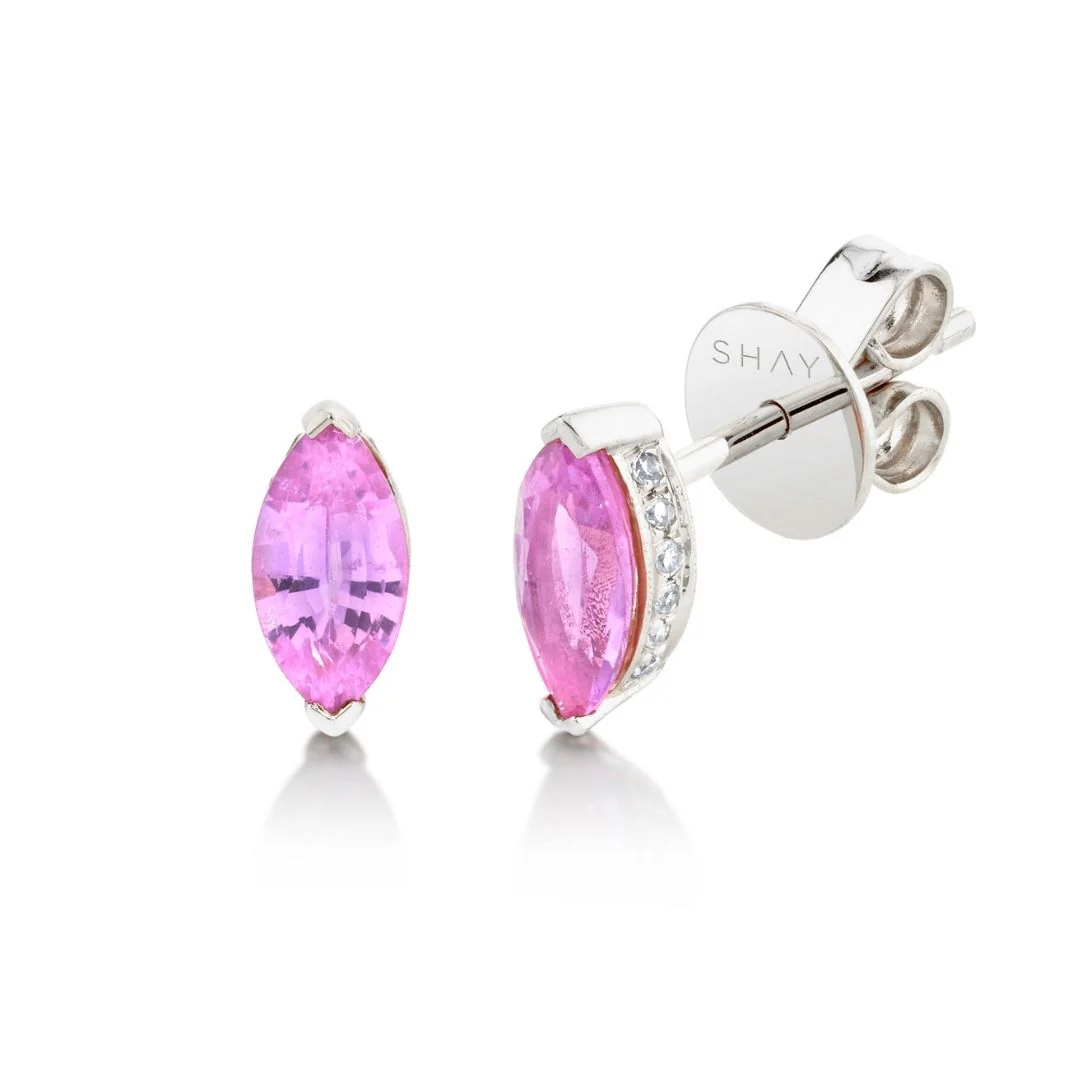 PINK SAPPHIRE MARQUISE HALO STUDS - Image 3