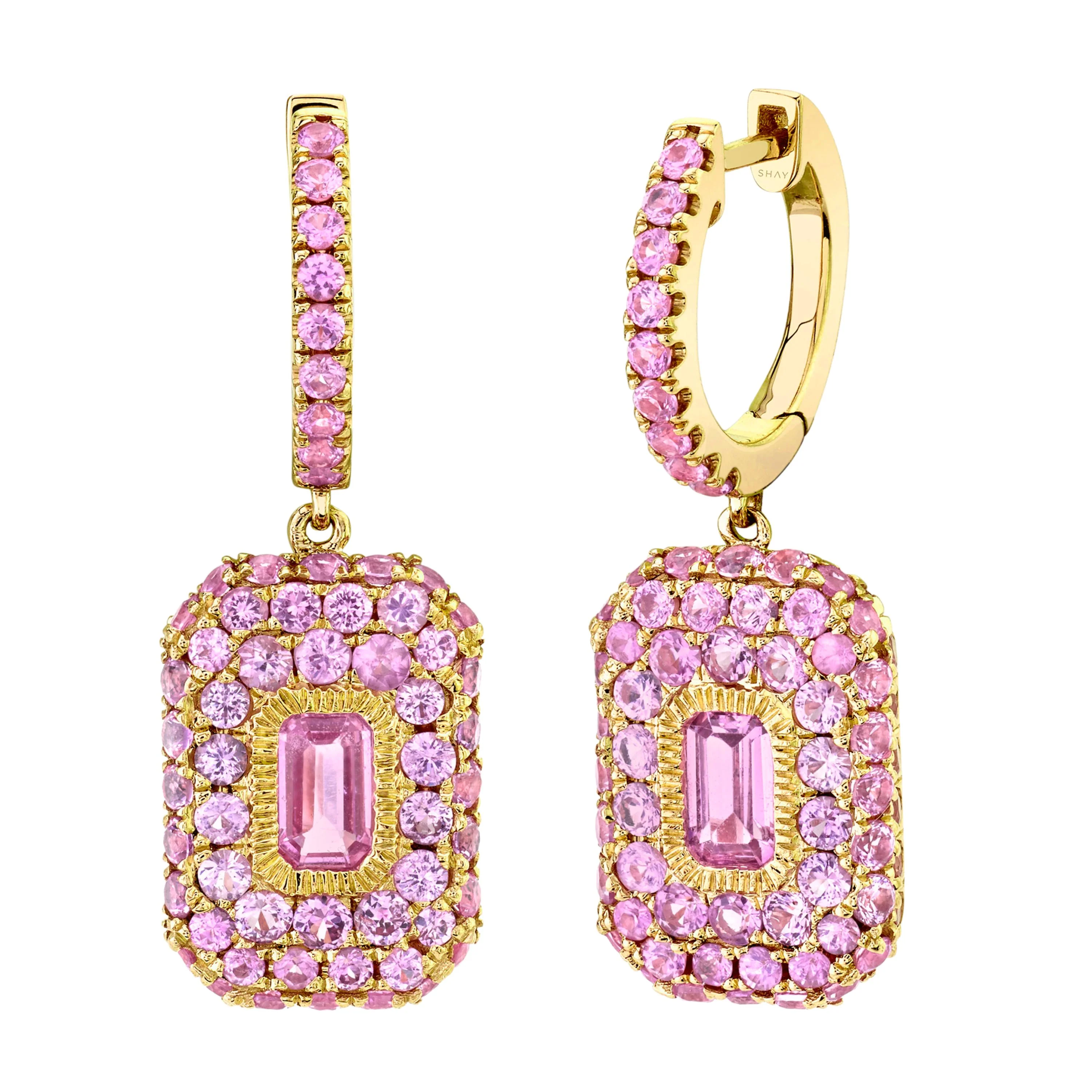 PINK SAPPHIRE PAVE BAGUETTE DROP EARRINGS - Image 3