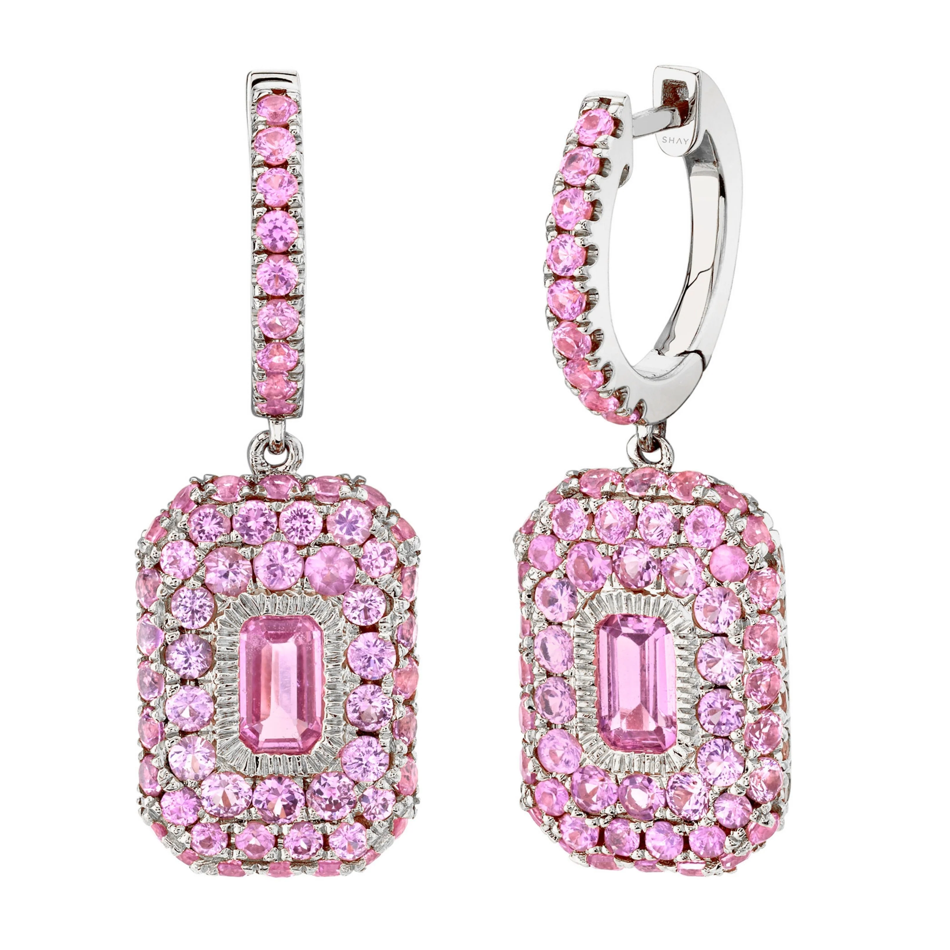 PINK SAPPHIRE PAVE BAGUETTE DROP EARRINGS - Image 4