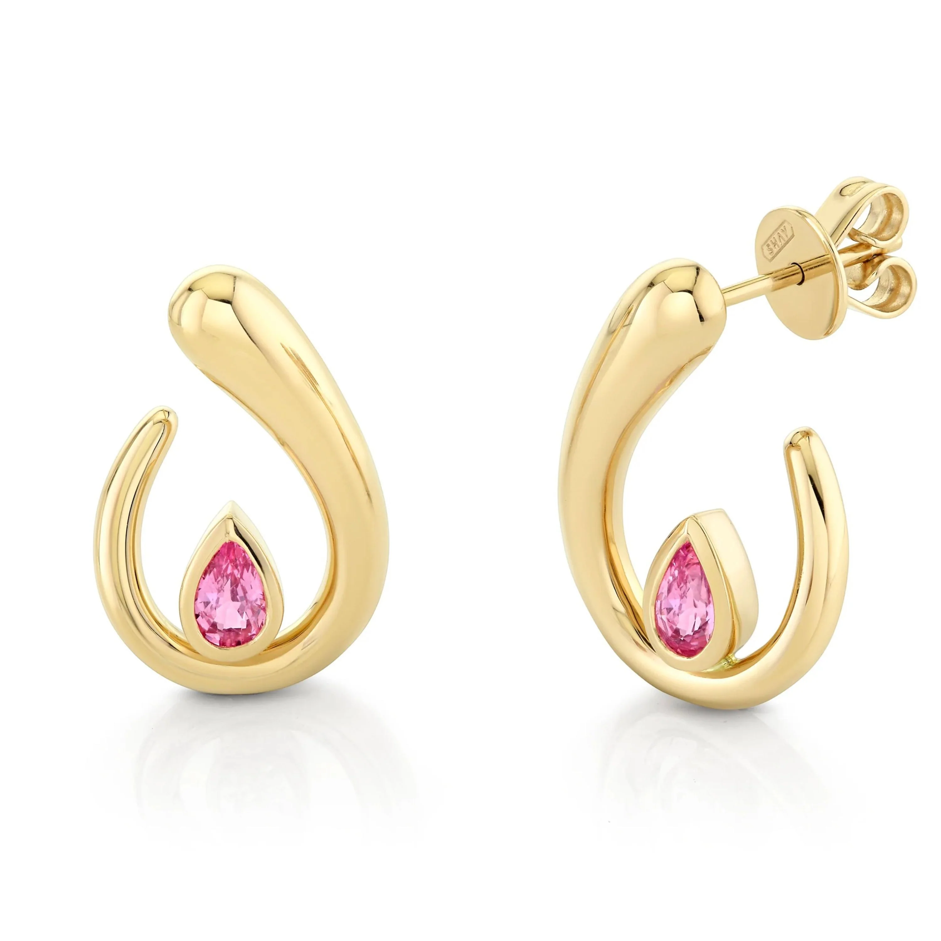 PINK SAPPHIRE PEAR LOOP EARRINGS - Image 2