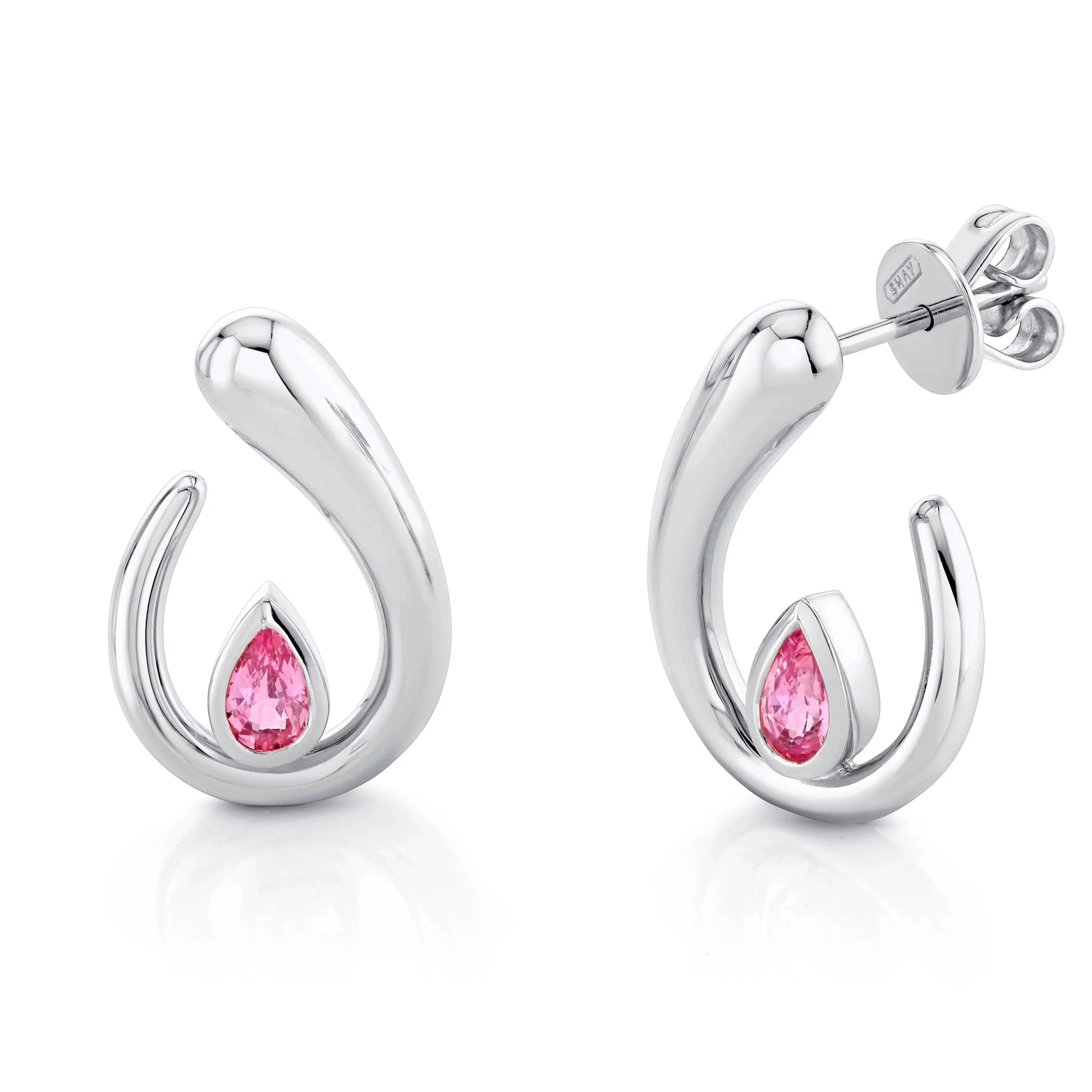 PINK SAPPHIRE PEAR LOOP EARRINGS - Image 3